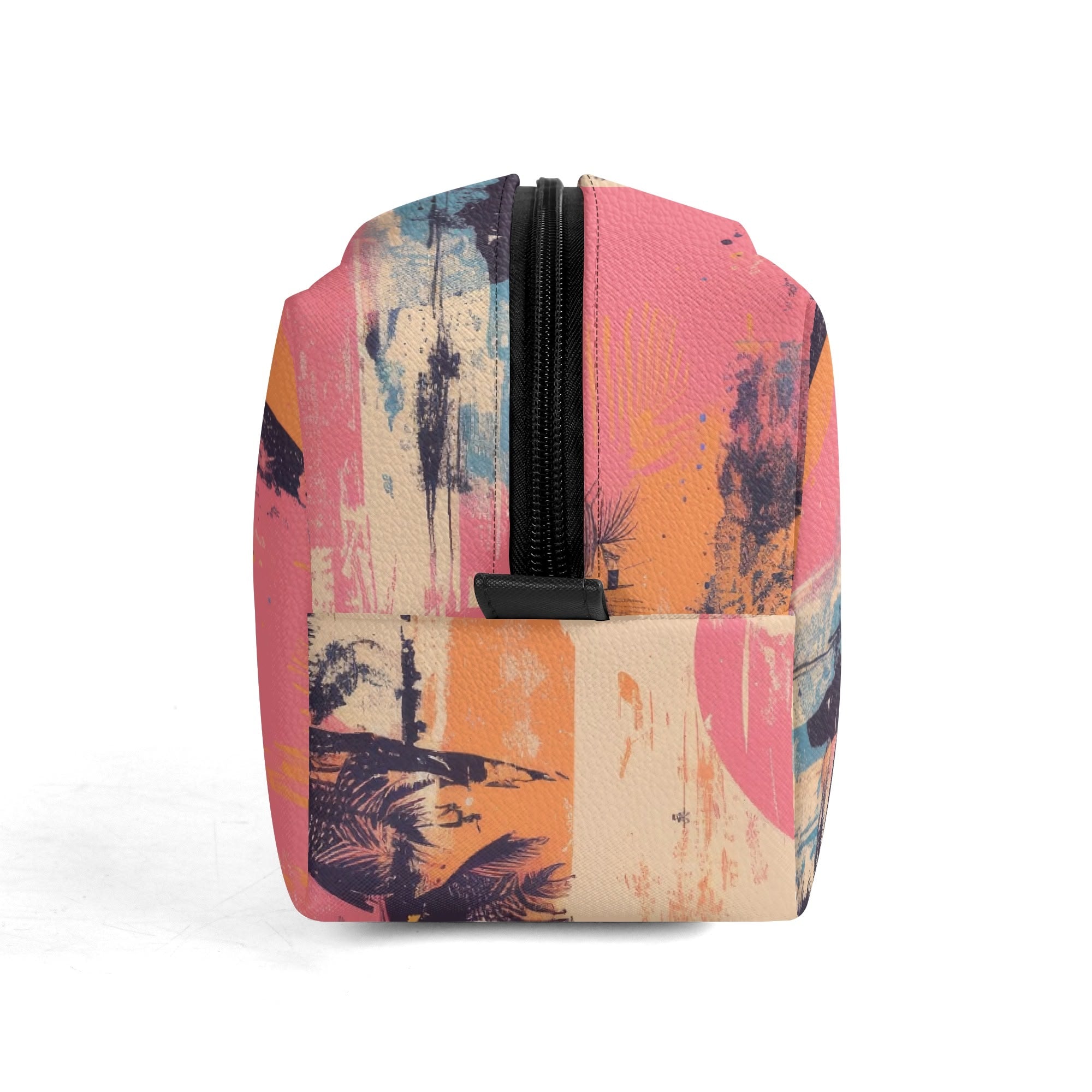 Vintage Grunge Palm Trees & Sunset Leather Toiletry Bag - Waterproof Travel Cosmetic Organizer for Beach Vacation, Camping & Gym Essentials
