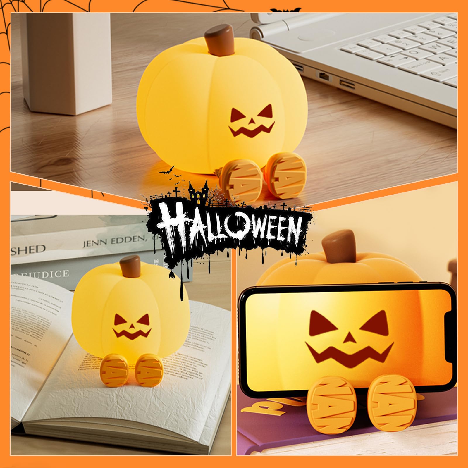 1PCS Rechargeable LED Pumpkin Night Light for Kids - 3 Modes, Touch Control, Food Grade Silicone, Halloween Decor & Nursery Lighting | Perfect Gift for Baby Room & Bedtime Comfort