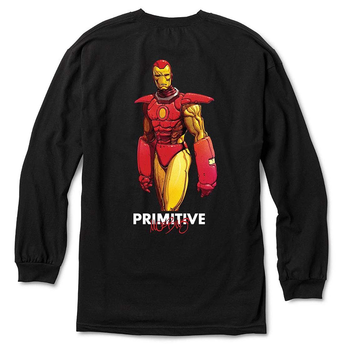 Primitive Skate x Marvel Iron Man Graphic Long Sleeve T-Shirt for Men - Black Superhero Tee for Skateboarding & Casual Wear