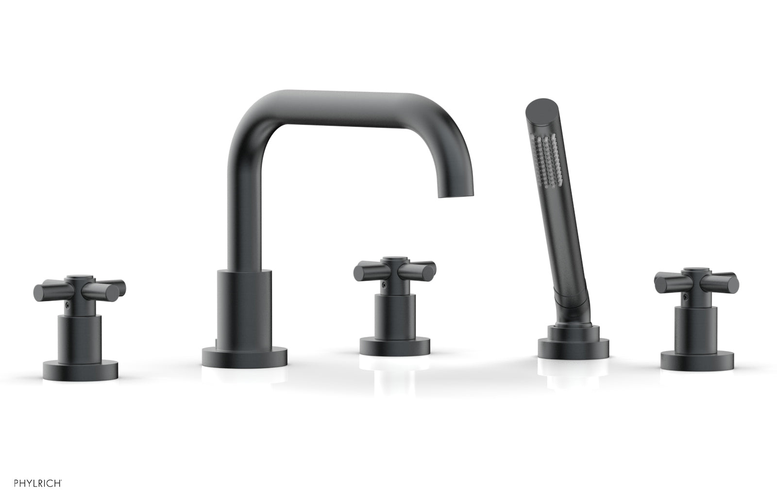 Premium Deck Mount Tub Faucet with Hand Shower - D2136D1 Tubular Cross Handles for Bathroom Sink & Bathtub | Perfect for Modern Home Renovation & Spa-Like Bathing Experience