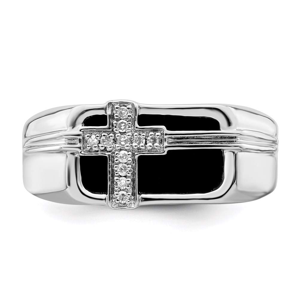 925 Sterling Silver Men's Black Onyx Diamond Cross Ring - Elegant Religious Jewelry for Men, Perfect Gift for Him - Ideal for Church, Weddings, and Special Occasions