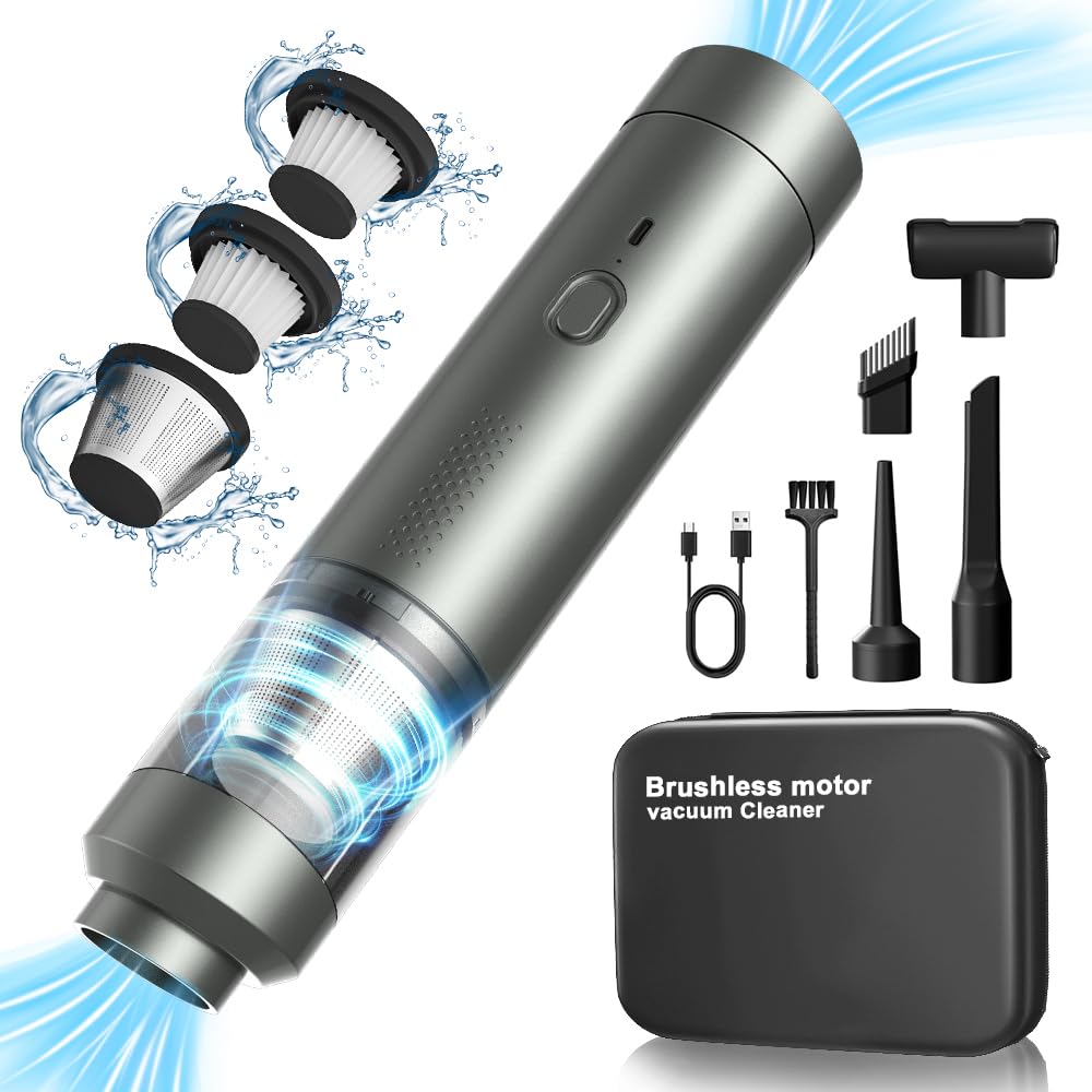 18000Pa Powerful Cordless Handheld Car Vacuum Cleaner - Brushless Motor, Type-C Fast Charging, Multi-Nozzles for Car, Home, Pet Hair & Office Use | Portable Mini Vacuum for Car Detailing, Pet Grooming & Home Cleaning