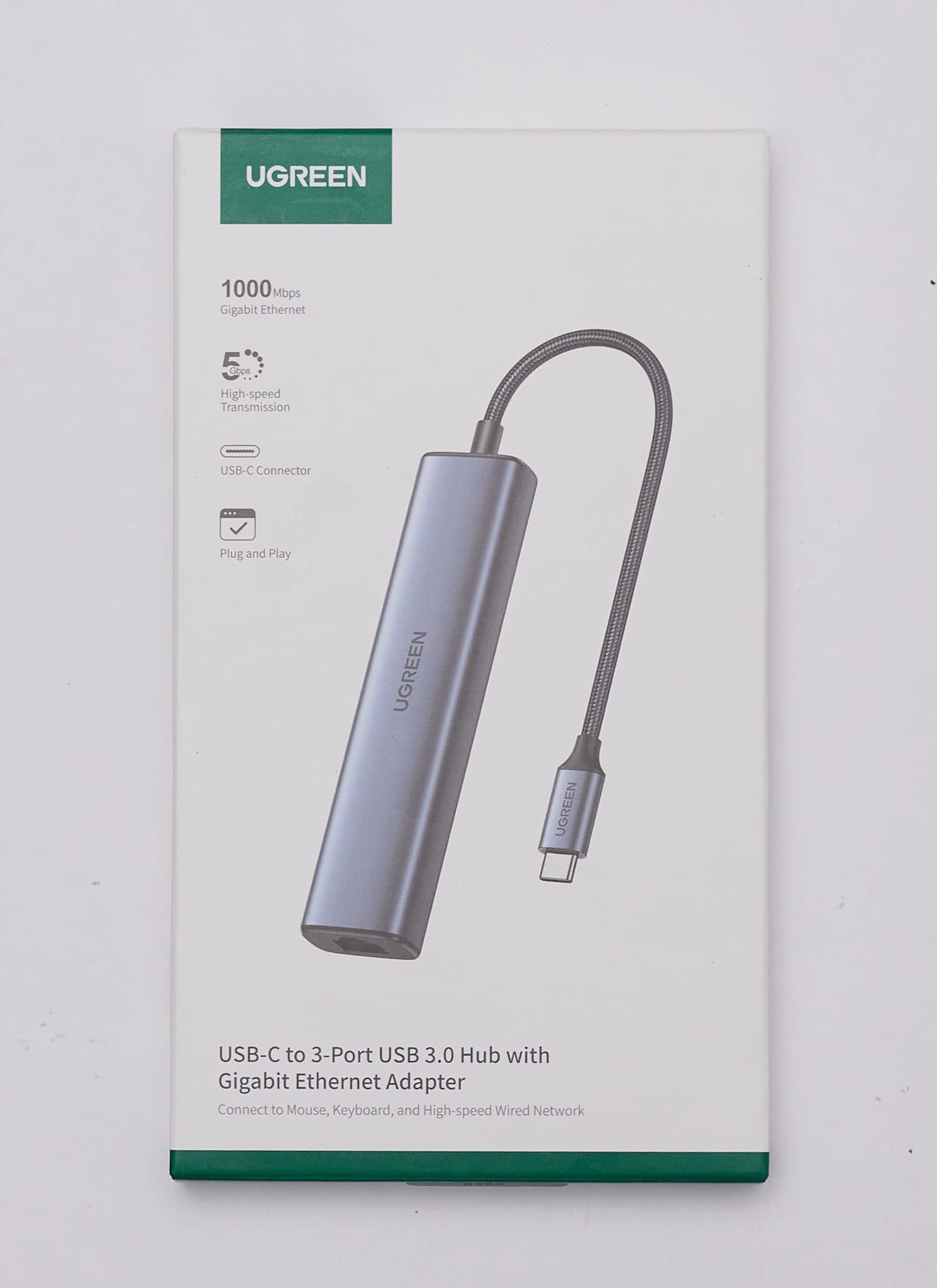 UGREEN USB C Hub with Ethernet - 4-in-1 USB C to Gigabit Ethernet Adapter with RJ45 LAN Port & 3 USB 3.0 Ports (5Gbps) - Compatible with MacBook Pro, iPhone 15 Pro, Steam Deck, Nintendo Switch, External Hard Drives & More - Perfect for Home Office, Gaming & Travel Connectivity