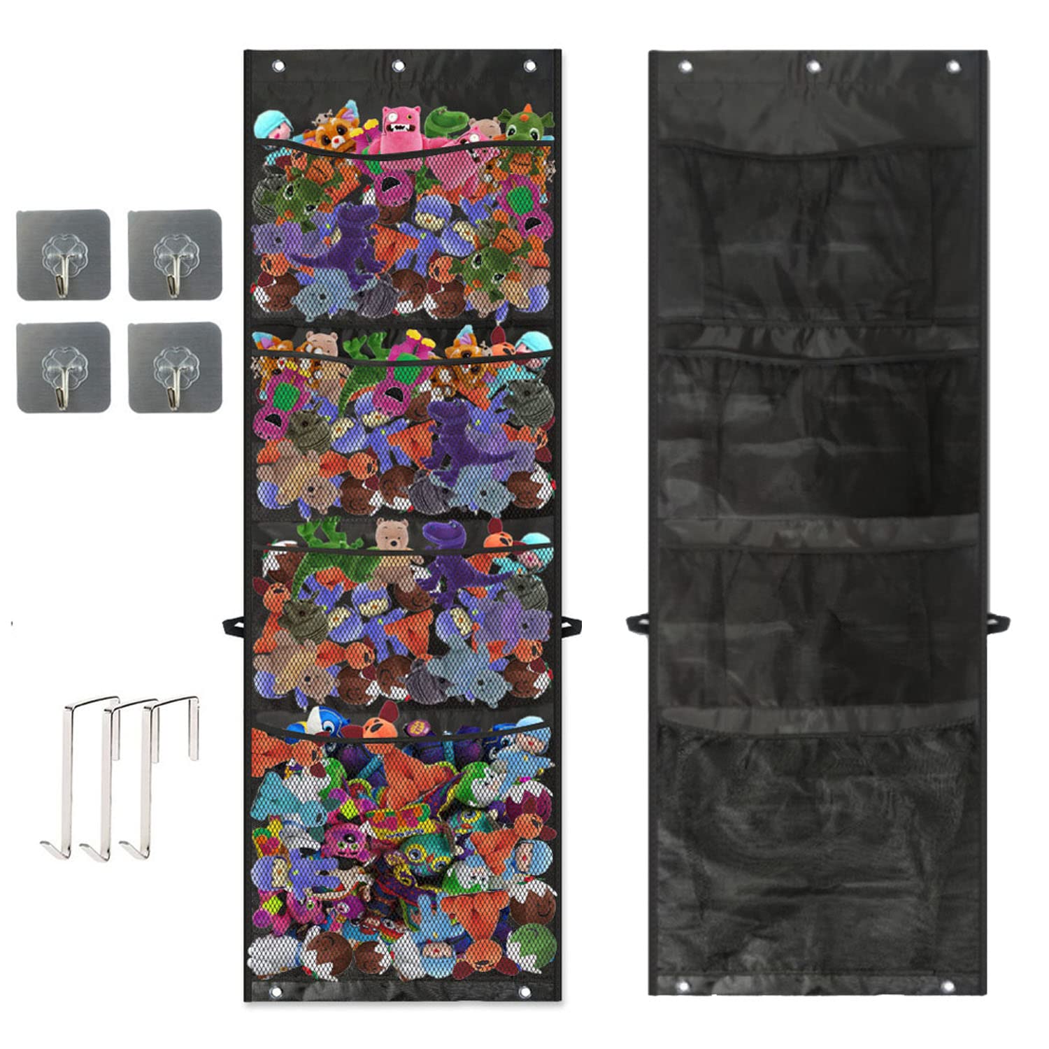 Over the Door Hanging Storage Organizer for Stuffed Animals, Baby Diapers & Toys - 4 Large Pockets Space-Saving Closet Organizer for Nursery, Kids Room & Bedroom (Perfect for Plush Toy Storage & Baby Essentials Organization)