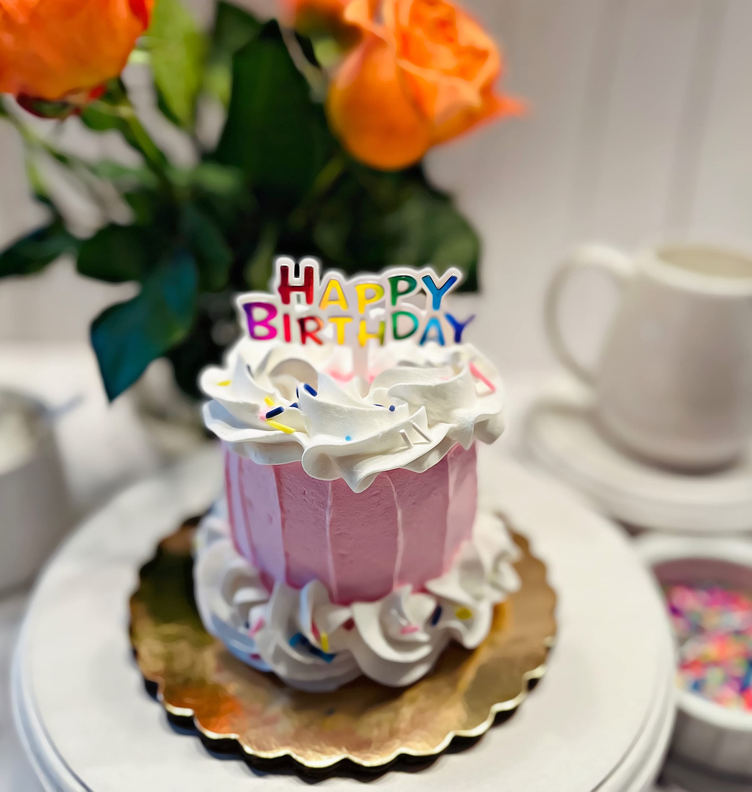 Realistic Mini Fake Cake Decor - Artificial Cake Display for Cupcakes & Birthday Party Decorations - Pink Fake Food for Dessert Table & Wedding Centerpieces