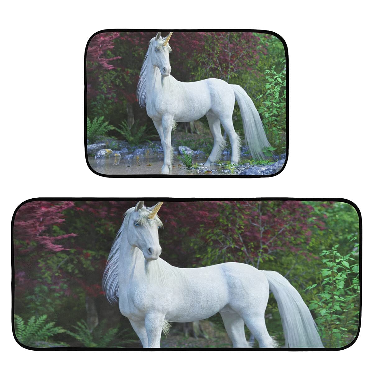**Mythical White Unicorn Non-Slip Kitchen Rugs Set of 2 - Washable Runner Mats for Kitchen, Living Room, Bathroom - Soft Floor Decor for Home, Dorm, Apartment**    *(Perfect for adding a magical touch to your kitchen, protecting floors from spills, or enhancing your living room decor with a whimsical style!)*