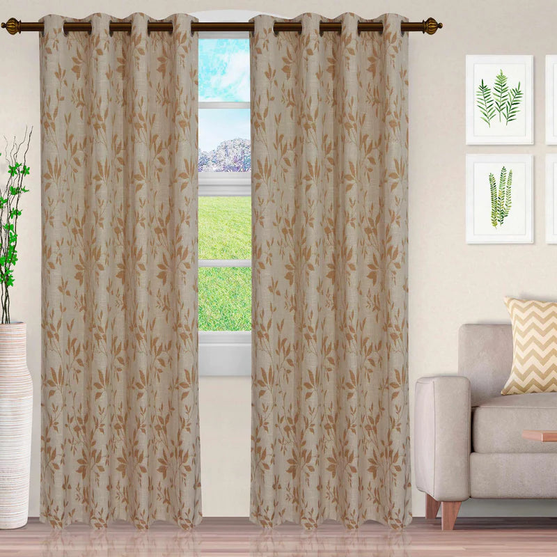 Ghera Jacquard Leaves Grommet Top Curtain Panel Set - Elegant Window Treatment for Living Room & Bedroom Decor