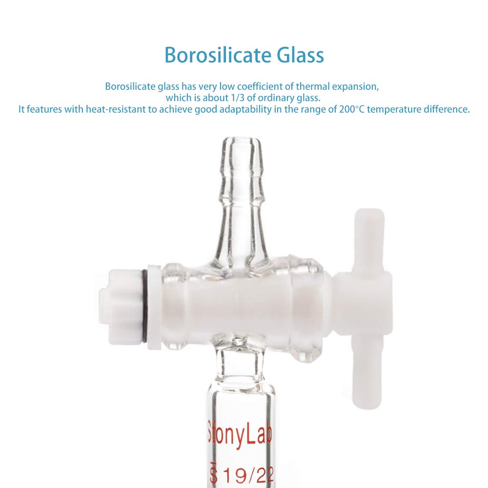 StonyLab Vacuum Flow Control Adapter with PTFE Stopcock - 19/22 Joint & Straight Hose Connector for Laboratory Equipment | Perfect for Distillation, Filtration & Chemical Transfer Processes