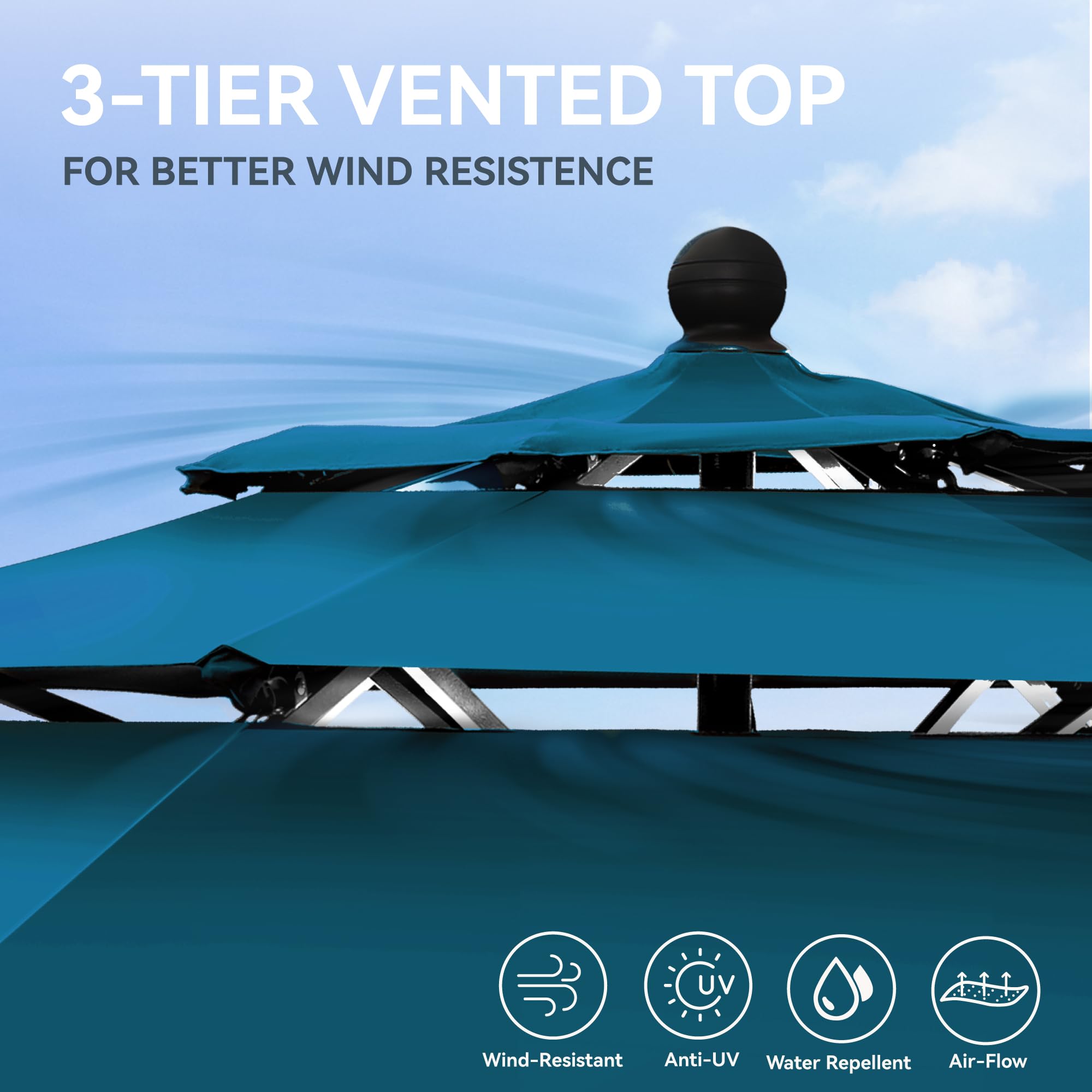 GREEN PARTY 10ft Outdoor Patio Umbrella with Auto-Tilt & Crank - UV Protection Market Umbrella for Garden, Deck, Backyard, Pool - Heavy Duty 8 Ribs & 1.5