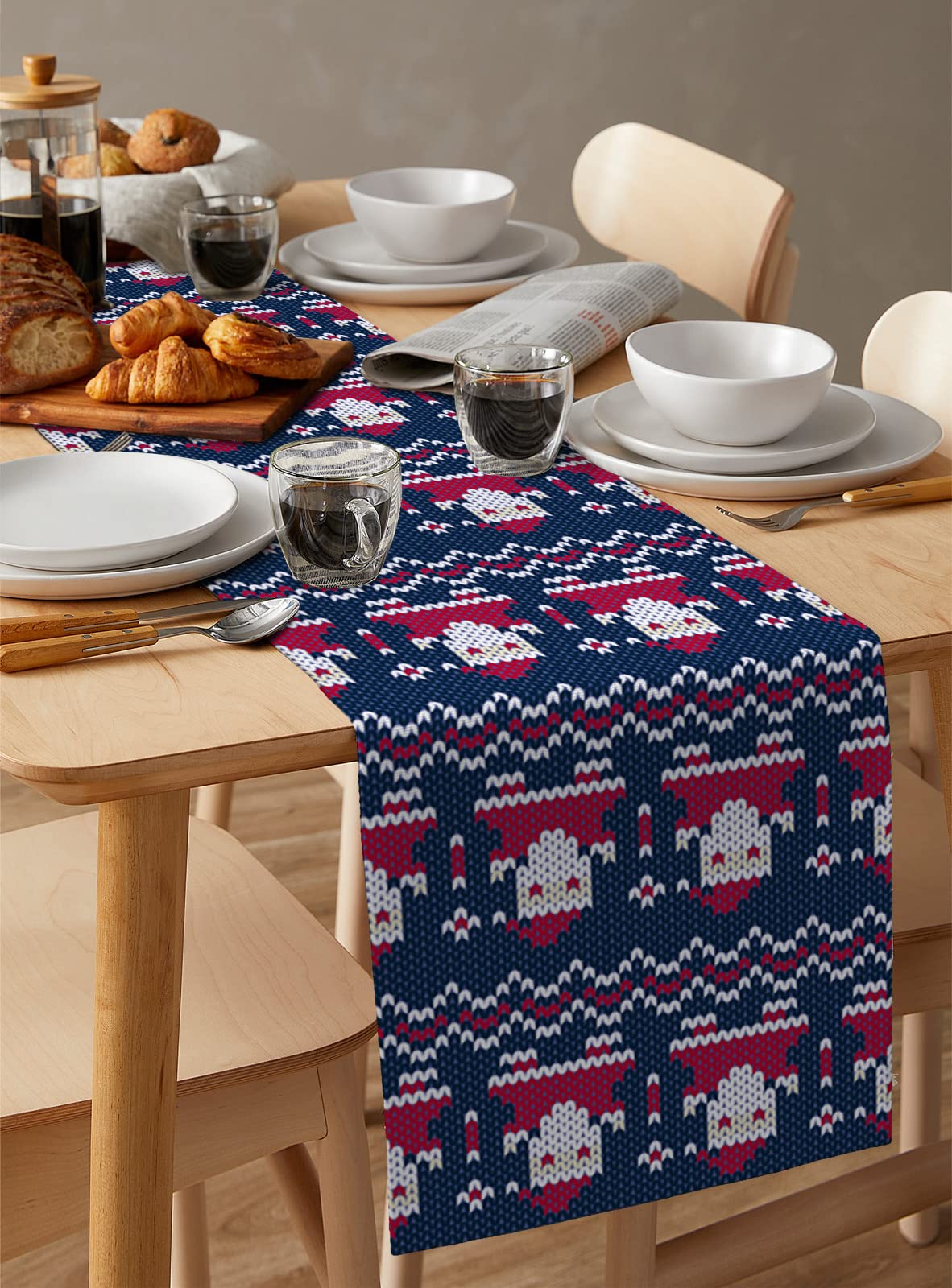 Santa Claus Blue Black Christmas Table Runner 13x72 Inches - Washable Cotton Linen for Kitchen, Coffee Table & Dining Room - Perfect for Xmas Holiday Party Decor & Winter Home Decoration