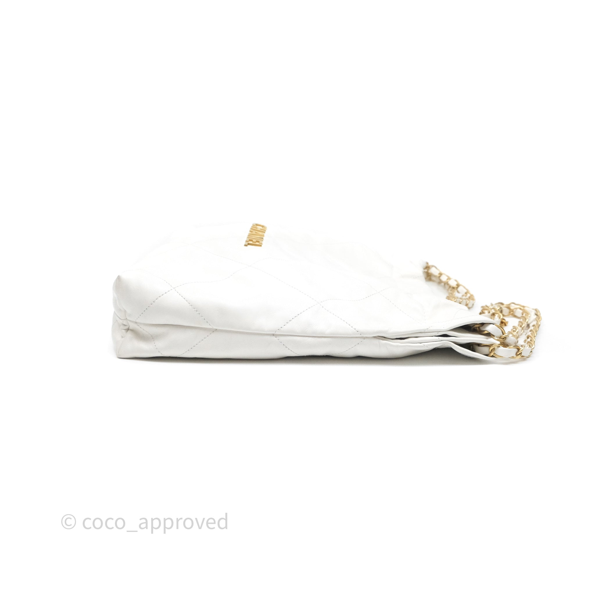 Chanel 22 Small Handbag in White Shiny Calfskin Leather with Aged Gold Hardware - Perfect for Everyday Use, Work & Special Occasions