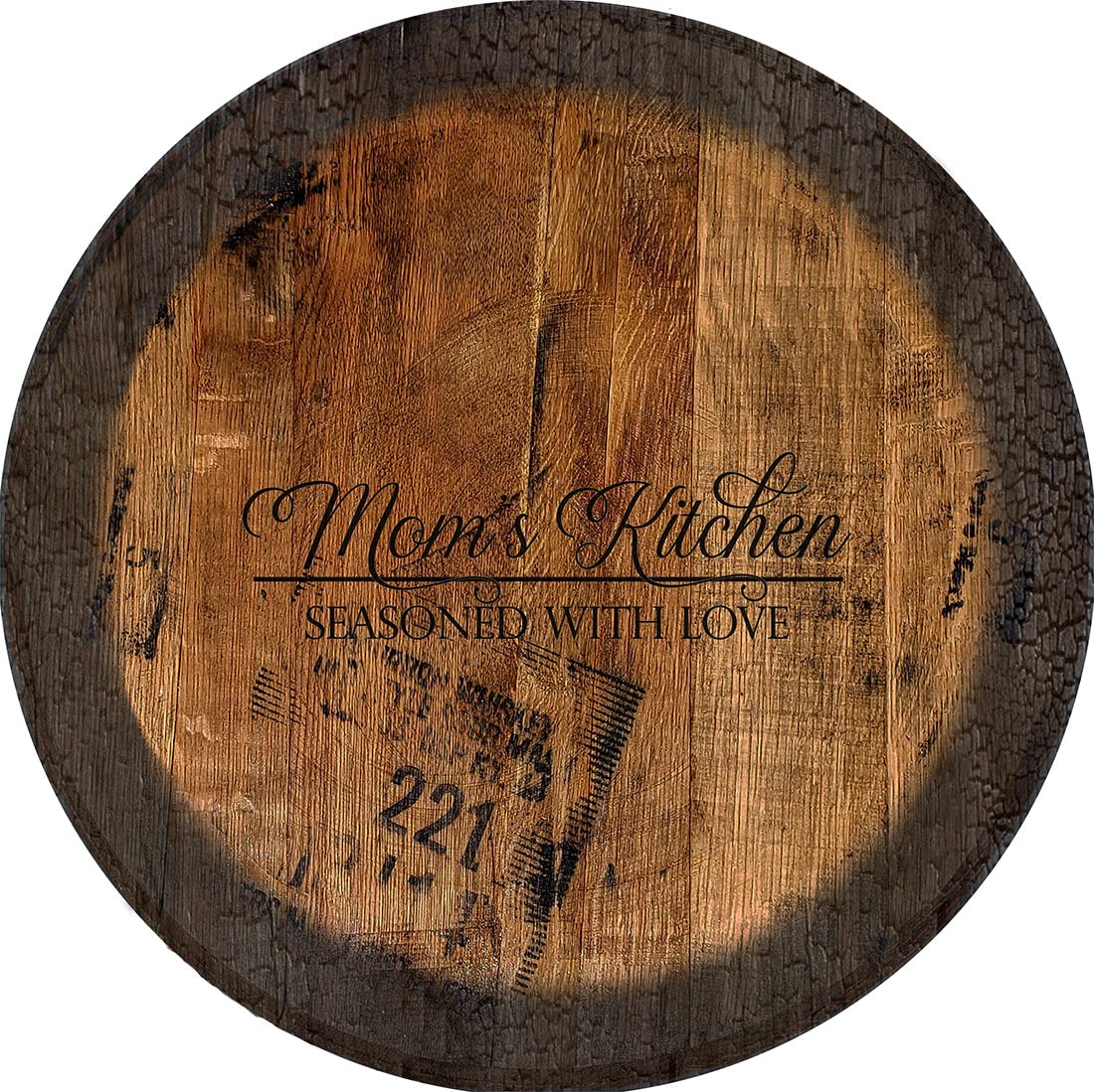 PS Prints Moms Kitchen Quote Sign - Large Oak Whiskey Barrel Lid Wall Decor for Farmhouse, Rustic & Country Style Kitchens - Perfect for Home, Restaurant & Coffee Shop Decor