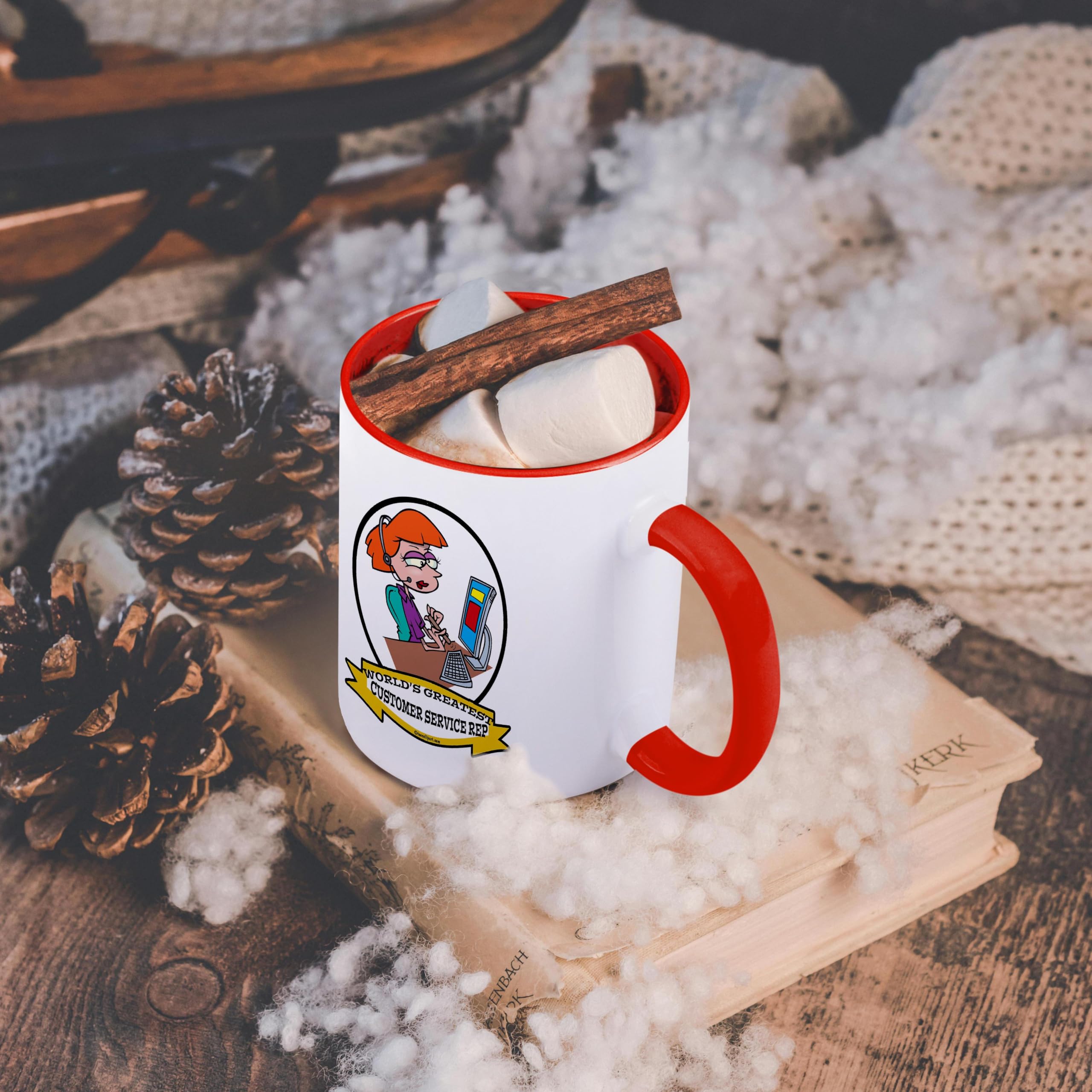 3dRose 11oz Funny Coffee Mug - World's Greatest Customer Service Rep II Cartoon Design - Perfect Gift for Office, Coworkers & Coffee Lovers