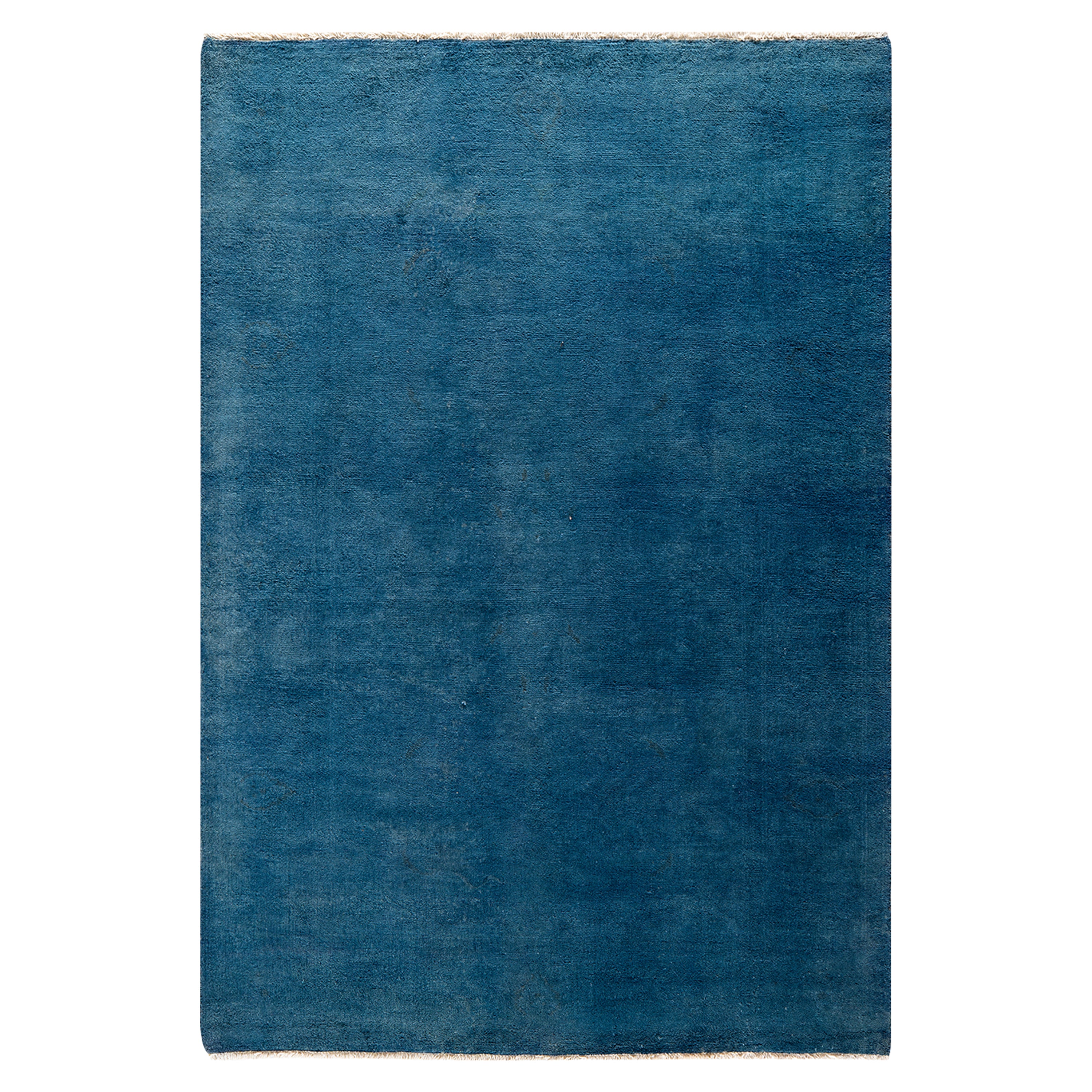 Blue Overdyed Wool Rug 4'2 x 5'10 - Handmade Vintage Style Area Rug for Living Room, Bedroom & Office Decor