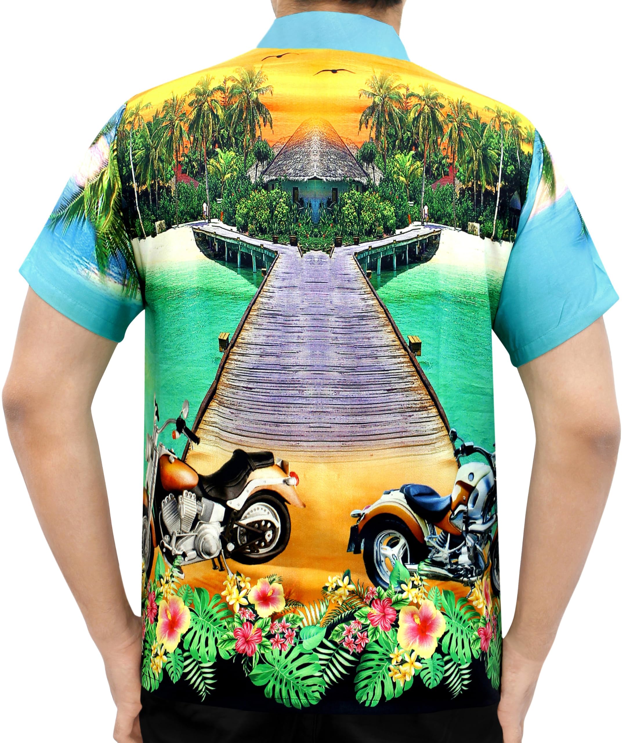 LA LEELA Men's Hawaiian Shirt - Tropical Floral Print Short Sleeve Button Up Shirt for Vacation, Beach Party, Summer Casual Wear & Luau Outfits