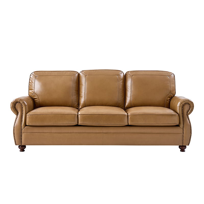 Premium Iliana Genuine Leather Sofa with Elegant Rolled Arms - Luxurious Living Room Furniture for Home & Office Decor