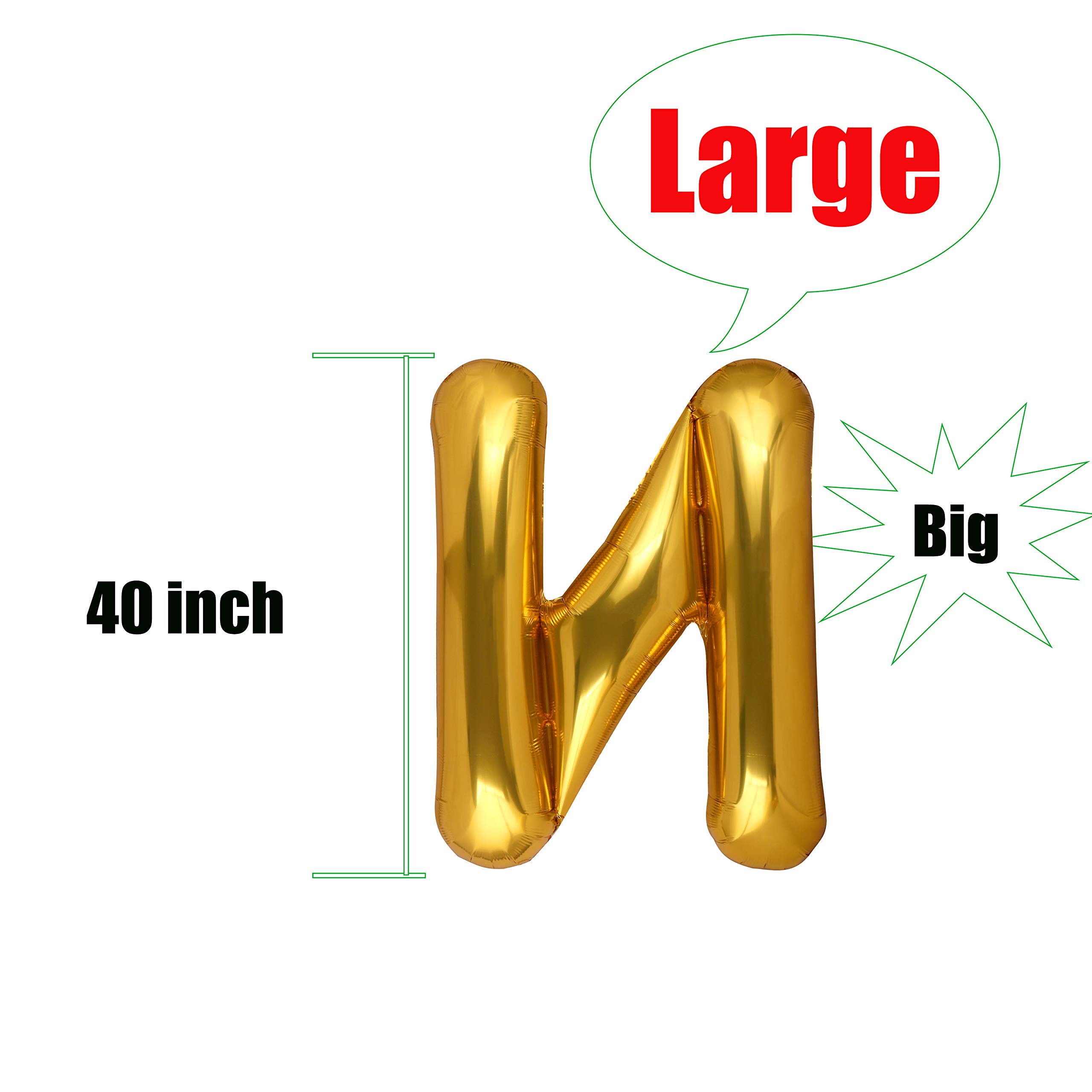 40 Inch Large Gold Letter N Balloons - Mylar Foil Alphabet Balloons for Birthday Party Decorations, Baby Showers, Graduations & Wedding Events - Giant Helium Balloon for Indoor/Outdoor Decor