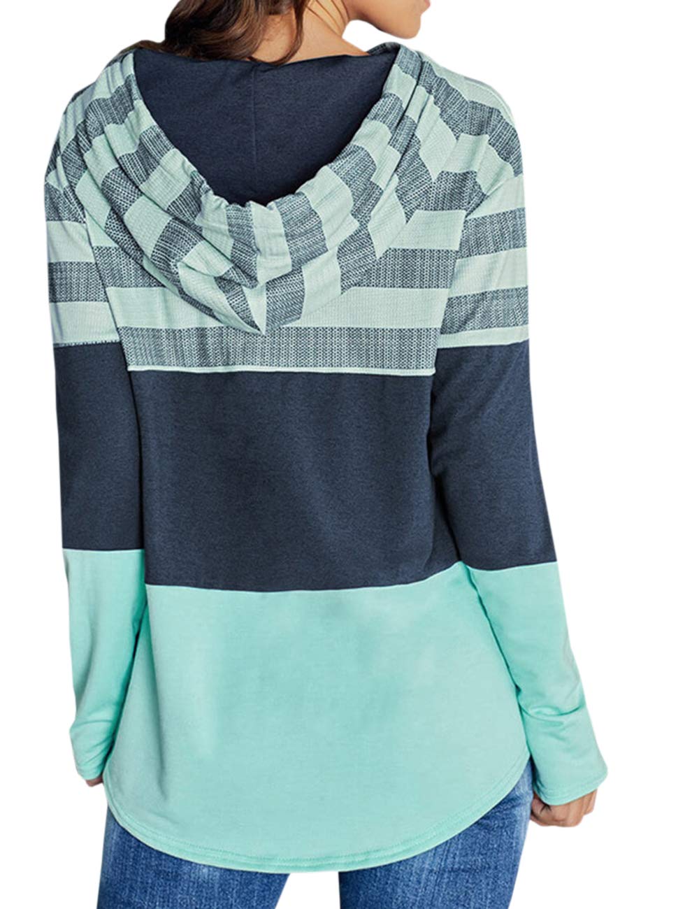 Sexyshine Women's Long Sleeve Striped Color Block Hoodie - Funnel Neck Pullover Sweatshirt for Casual Wear, Workout & Outdoor Activities