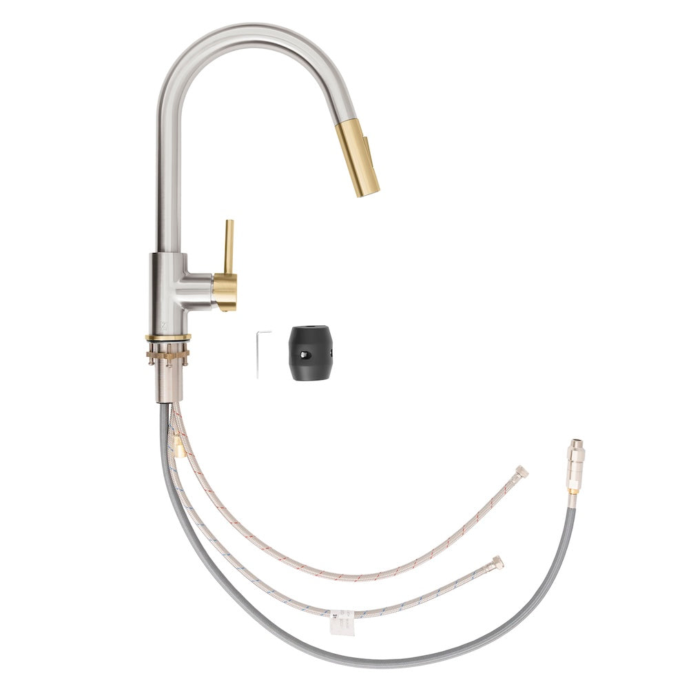 ZLINE Autograph Edition Gemini Pull Down Single Handle Kitchen Faucet in Brushed Nickel & Champagne Bronze - High Arc Modern Design for Easy Cleaning | Perfect for Farmhouse, Commercial & Home Kitchens (GEM KF ZBNCB)
