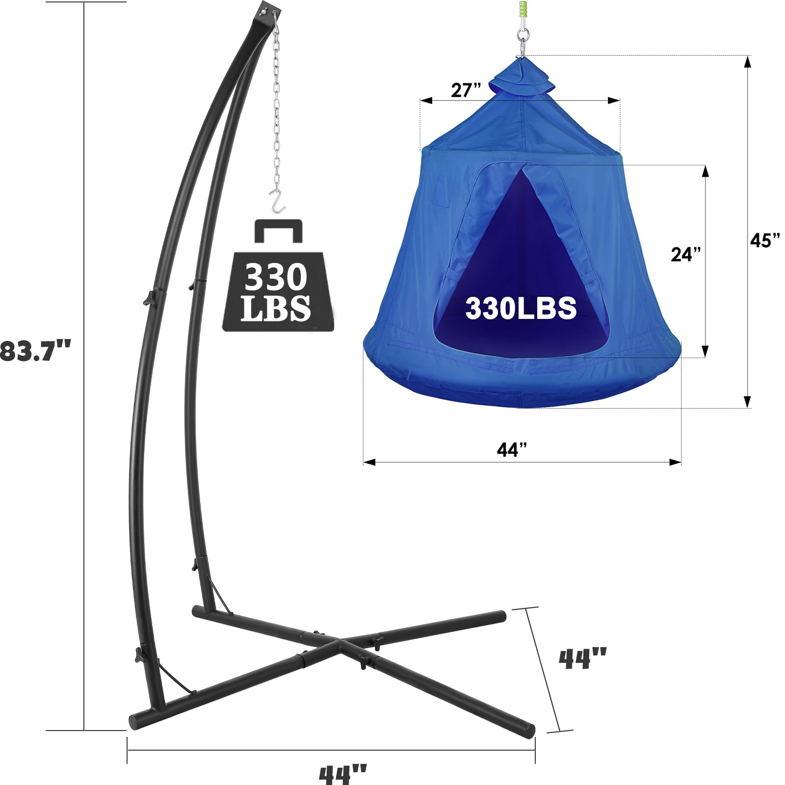 **AthLike X-Shaped Hanging Tree Tent with Swing Chair & Hammock - Indoor/Outdoor Canopy with Steel Frame, Adjustable Stand for Patio, Garden, Balcony, Bedroom - 330lb Weight Capacity (Blue) - Perfect for Relaxation, Reading & Outdoor Lounging**