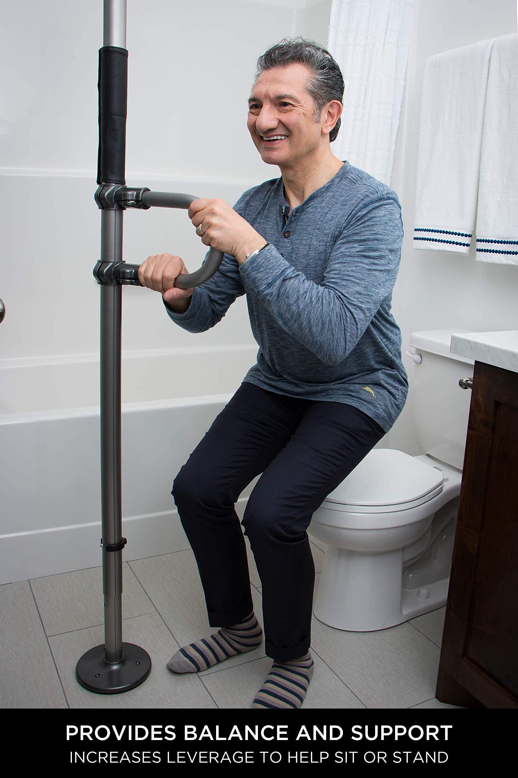 Signature Life Single Grab Bar - Compatible with Signature Life Sure Stand Pole - Graphite - Bathroom Safety Handle for Seniors & Disabled - Ideal for Showers, Toilets & Bathtubs