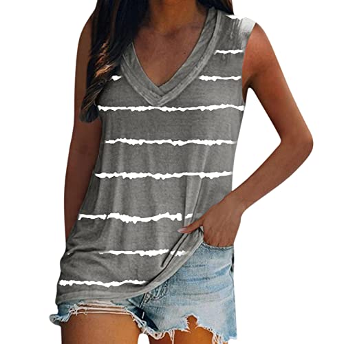 Women's Black V-Neck Sleeveless Striped Casual Top - Grey, Small | Perfect for Summer Outfits, Beach Wear & Everyday Fashion