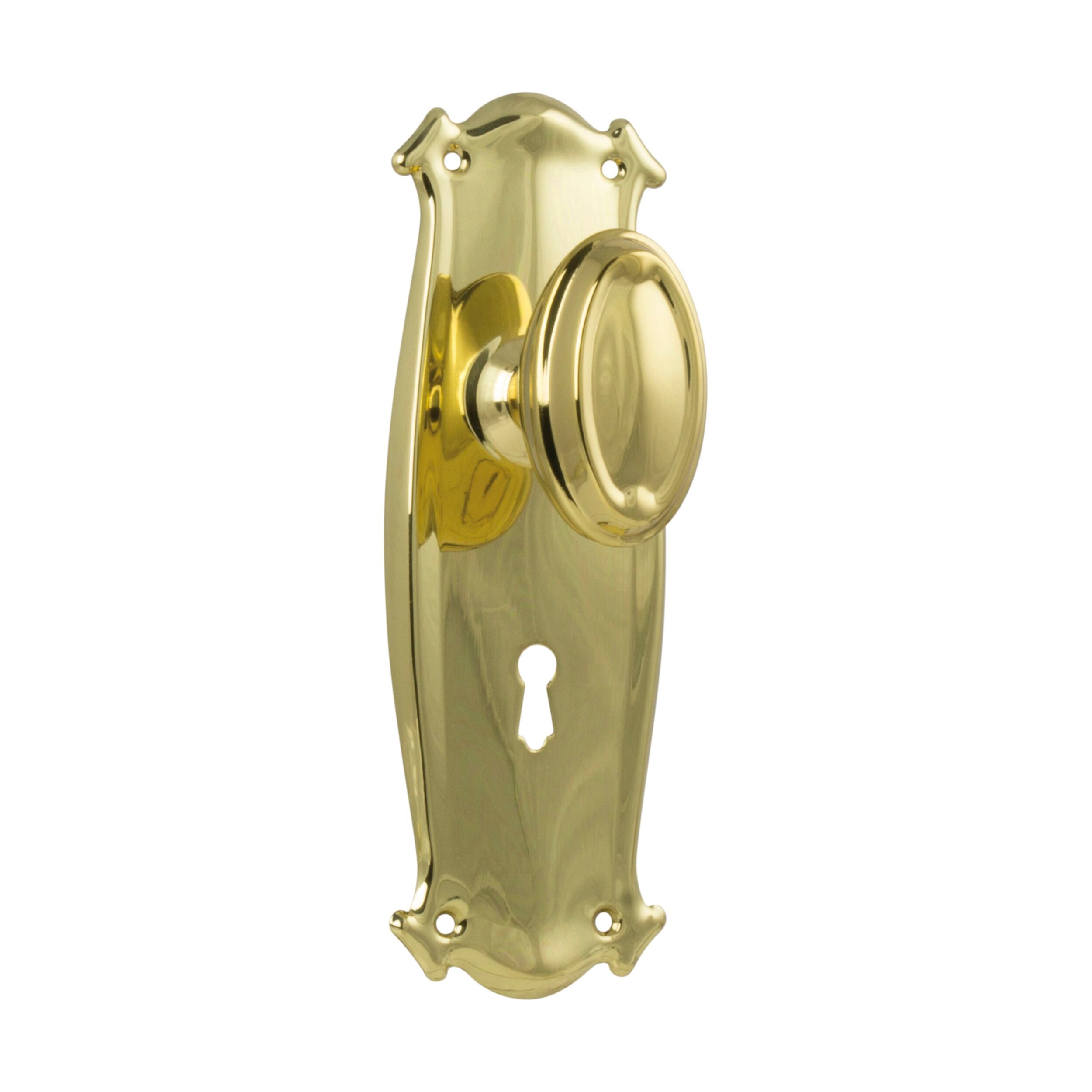 Vintage Style 1051 Bungalow Door Knob Lock Set - Polished Brass Finish (H197xW68xP60mm) - Perfect for Historic Home Restoration & Interior Design Projects