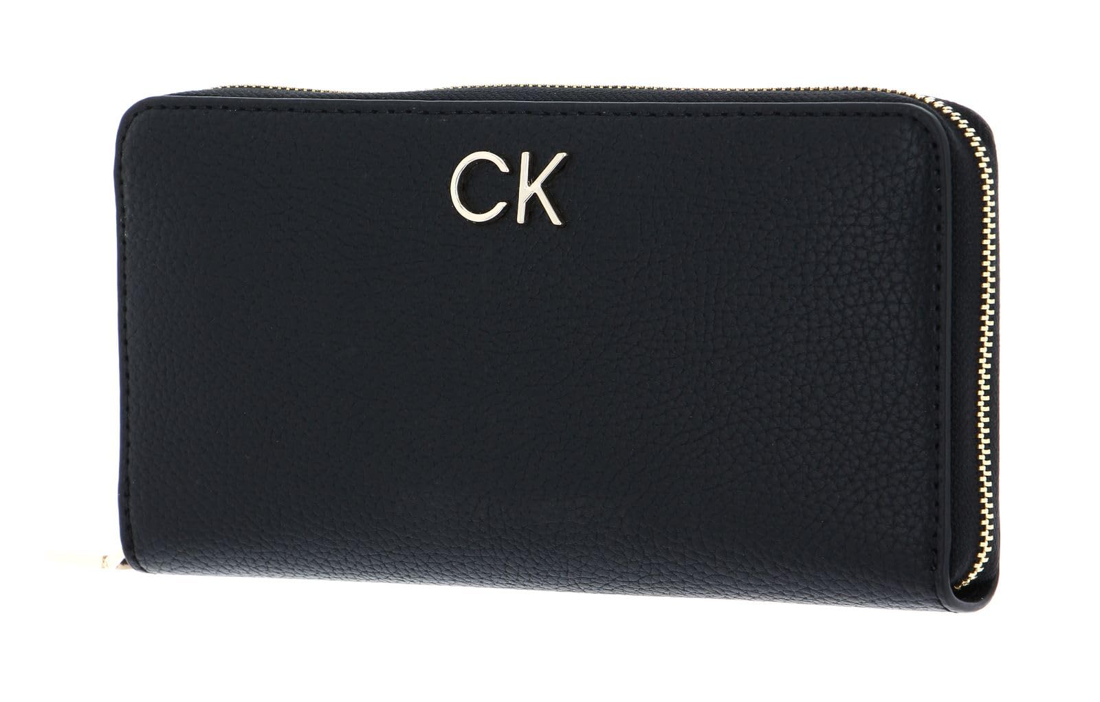 Calvin Klein Women's Re-Lock Z/A Large Leather Wallet - RFID Blocking, Slim Bifold Design for Credit Cards & Cash (Black) | Perfect for Everyday Use, Travel & Gift Giving
