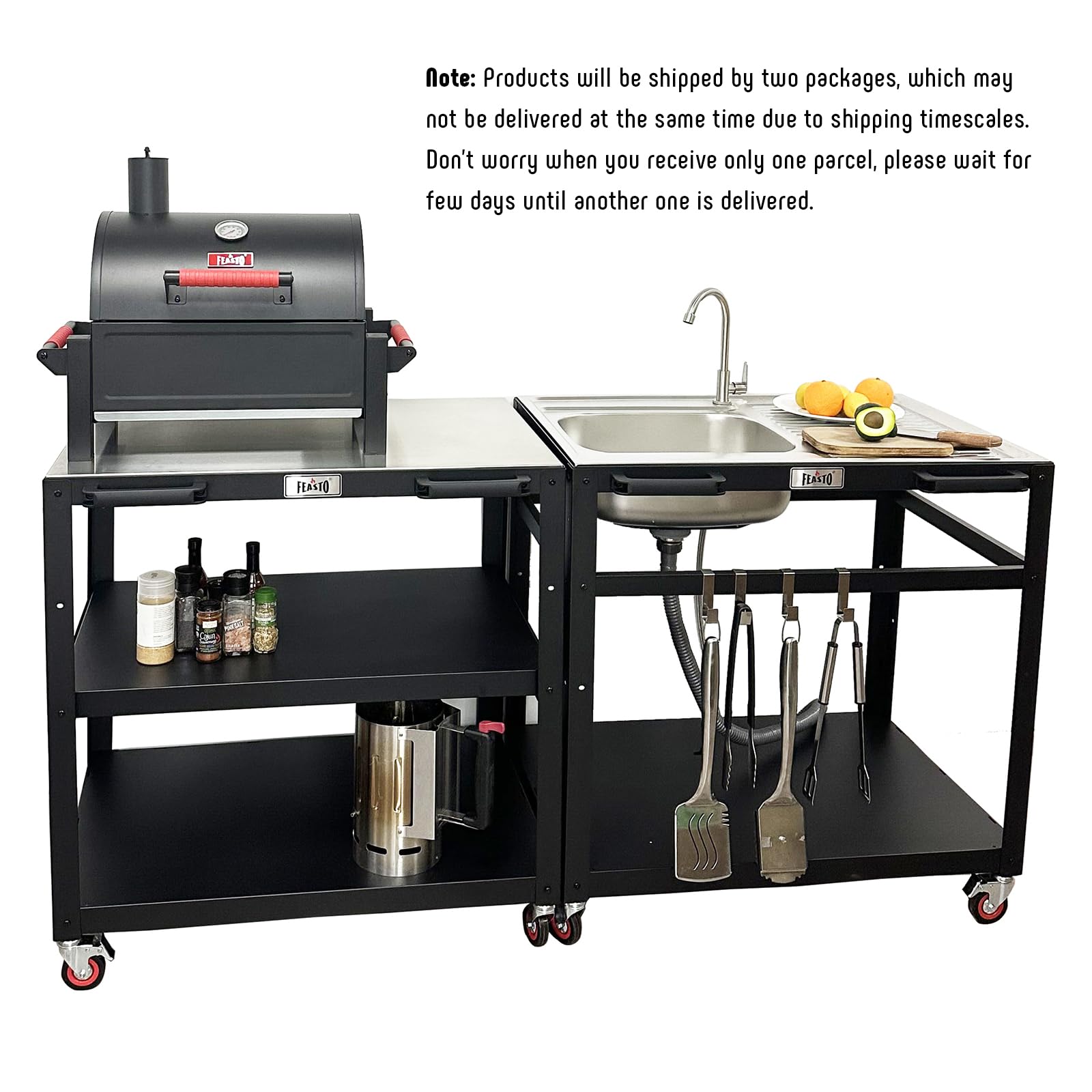 Stainless Steel 3-Tier Outdoor Grill Cart with Sink - Heavy Duty BBQ Prep Table with Wheels for Patio, Backyard, Camping & Tailgating | Perfect for Grilling, Food Prep & Outdoor Cooking