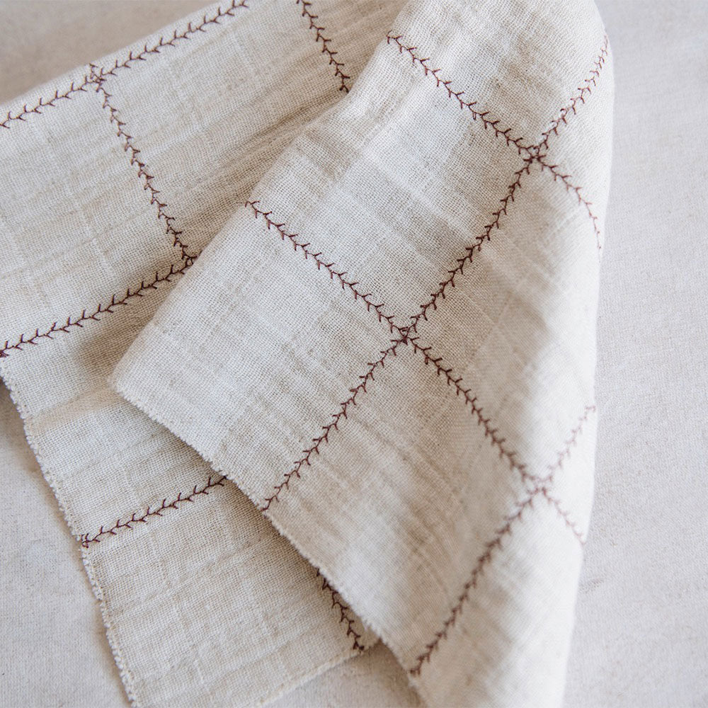 Elegant Plum Check Branch Napkin Set - 12-Piece Cotton Table Napkins for Dinner Party, Wedding, and Holiday Decor