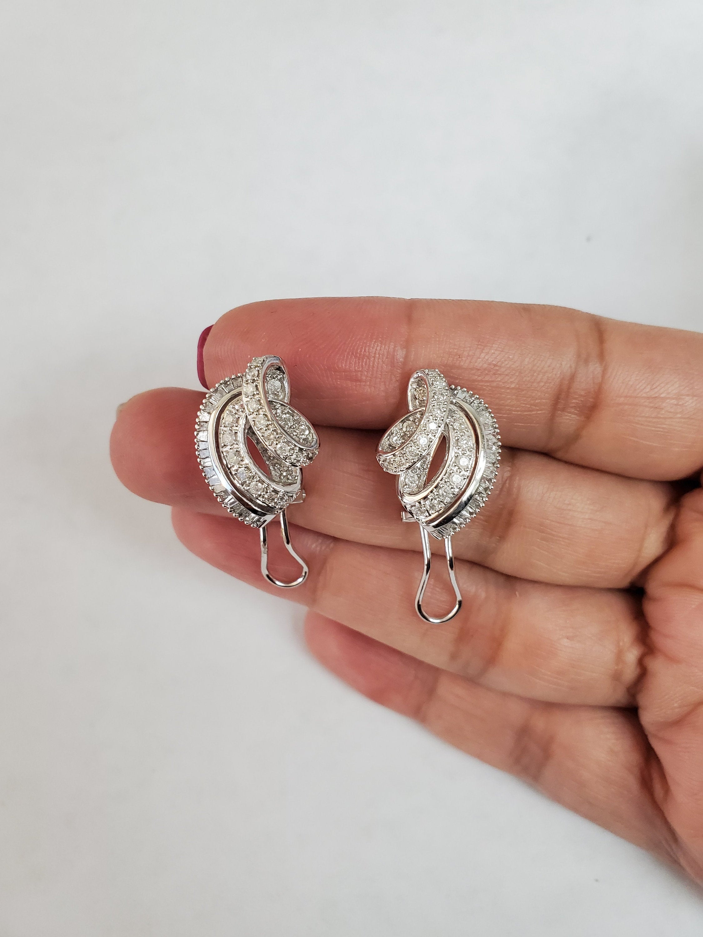 1.22cttw 14K White Gold Pave Diamond Baguette Earrings for Women - Elegant Wedding, Anniversary & Party Jewelry Gift