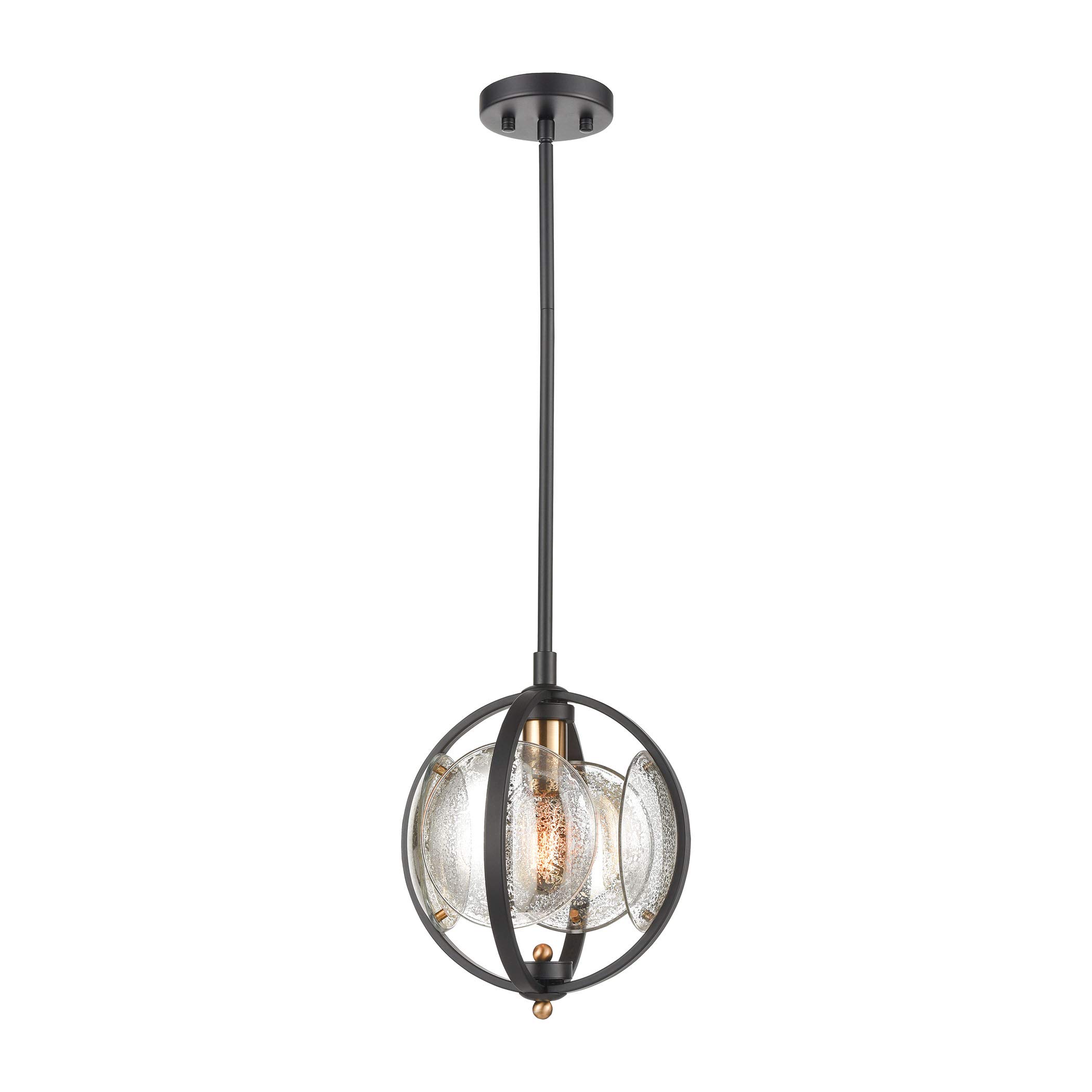 Oriah 1-Light Matte Black Mini Pendant Light Fixture with Mercury Glass Shade - Perfect for Kitchen Island, Dining Room, or Entryway Lighting