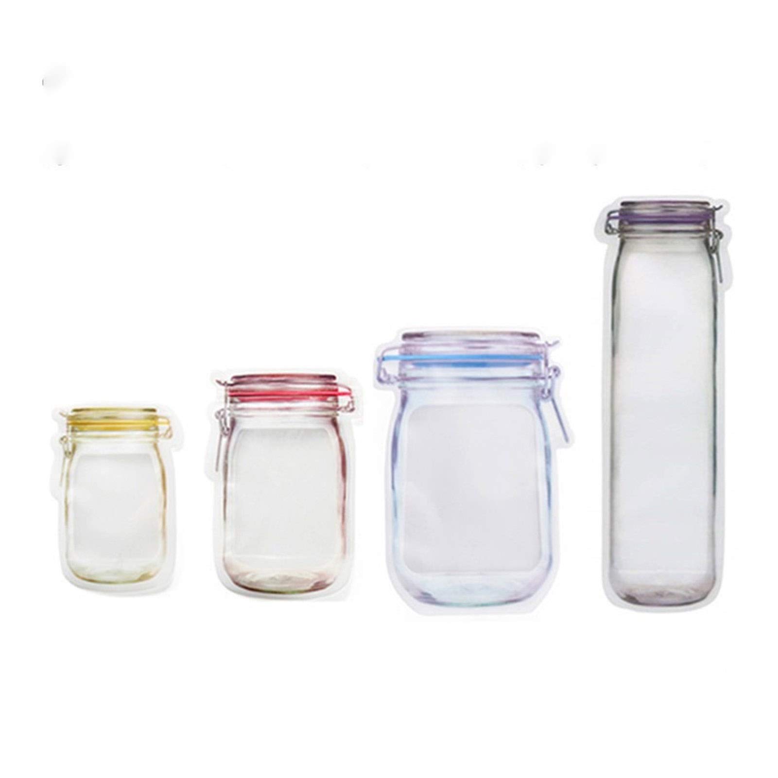 100/60/20pcs Reusable Mason Jar Zipper Bags - Airtight Food Storage Containers for Kitchen, Refrigerator, Travel, Camping & Picnic | BPA-Free Plastic Storage Solution for Home Organization (40pcs, Multi-Color) - Perfect for Meal Prep, Snacks & Leftovers