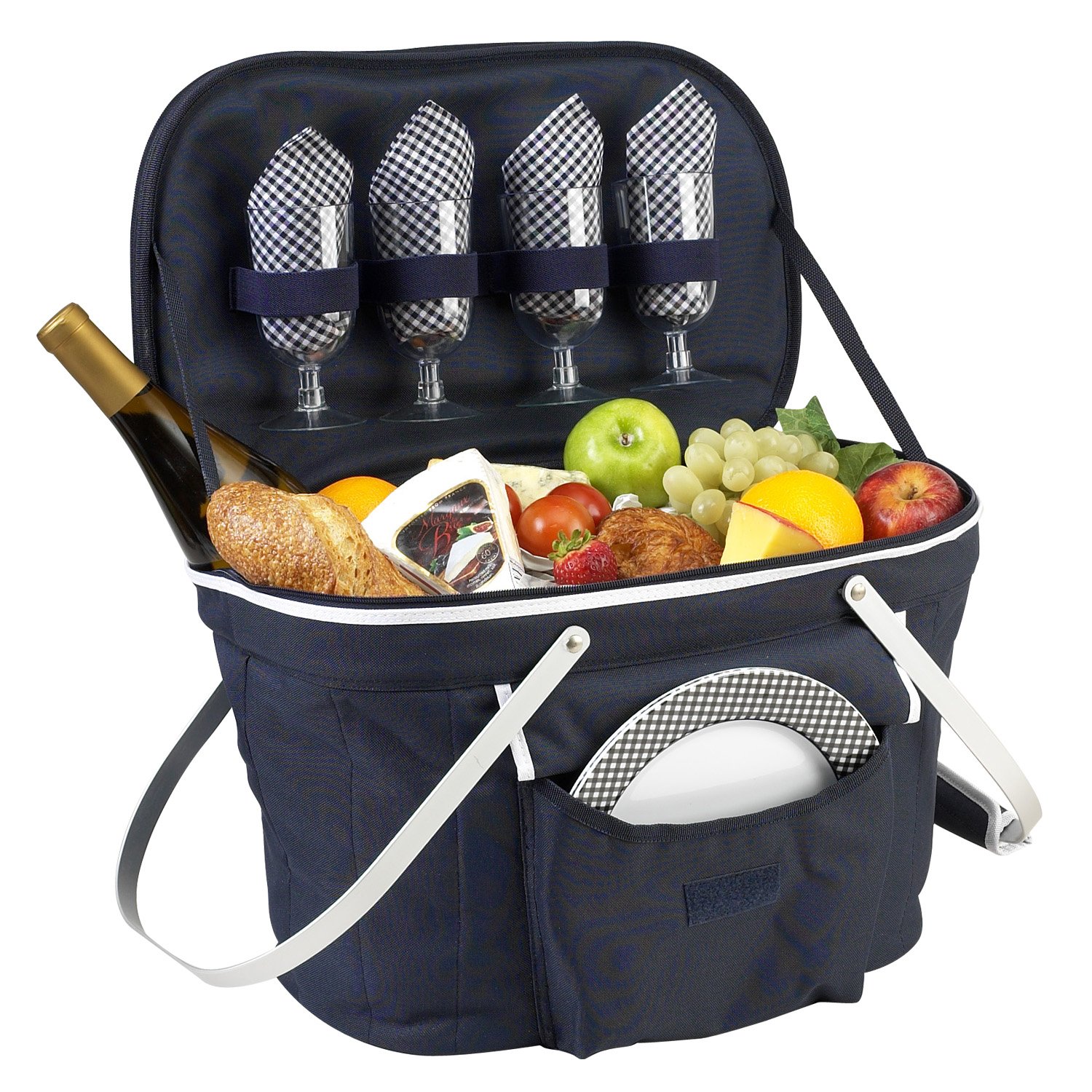 Collapsible Insulated Picnic Basket for 4 - Portable Cooler Bag for Outdoor, Camping & Beach - Leakproof Food Storage Container - Blue