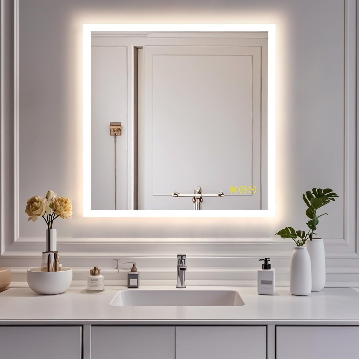 36x36 Inch LED Bathroom Mirror with Dimmable 3-Color Lighting - Anti-Fog Smart Wall Mounted Vanity Mirror - Perfect for Makeup, Shaving & Home Decor