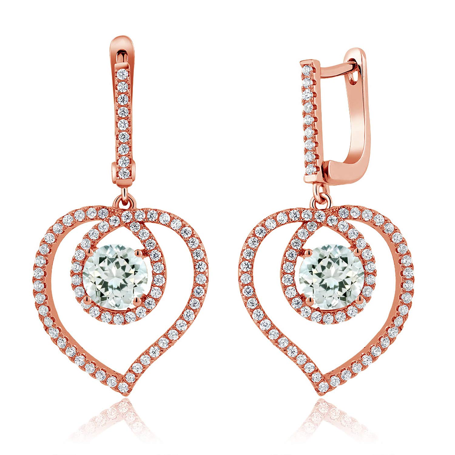 3.90 Ct Round Sky Blue Aquamarine Earrings in 18K Rose Gold Plated Silver - Gem Stone King | Elegant Jewelry for Weddings, Parties & Special Occasions