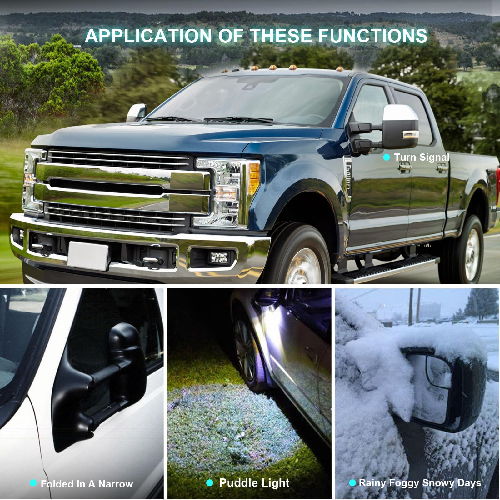SCITOO Chrome Power-Adjusted Heated Towing Mirrors with Turn Signal & Puddle Light - Compatible with 2015-2017 Ford F150 Pickup Truck (Pair LH/RH) - Perfect for Towing, Off-Roading & Night Driving