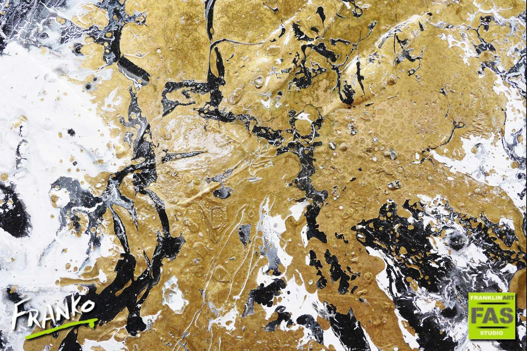 75cm x 100cm Gold White Abstract Canvas Painting - Modern Wall Art for Living Room, Bedroom & Office Decor