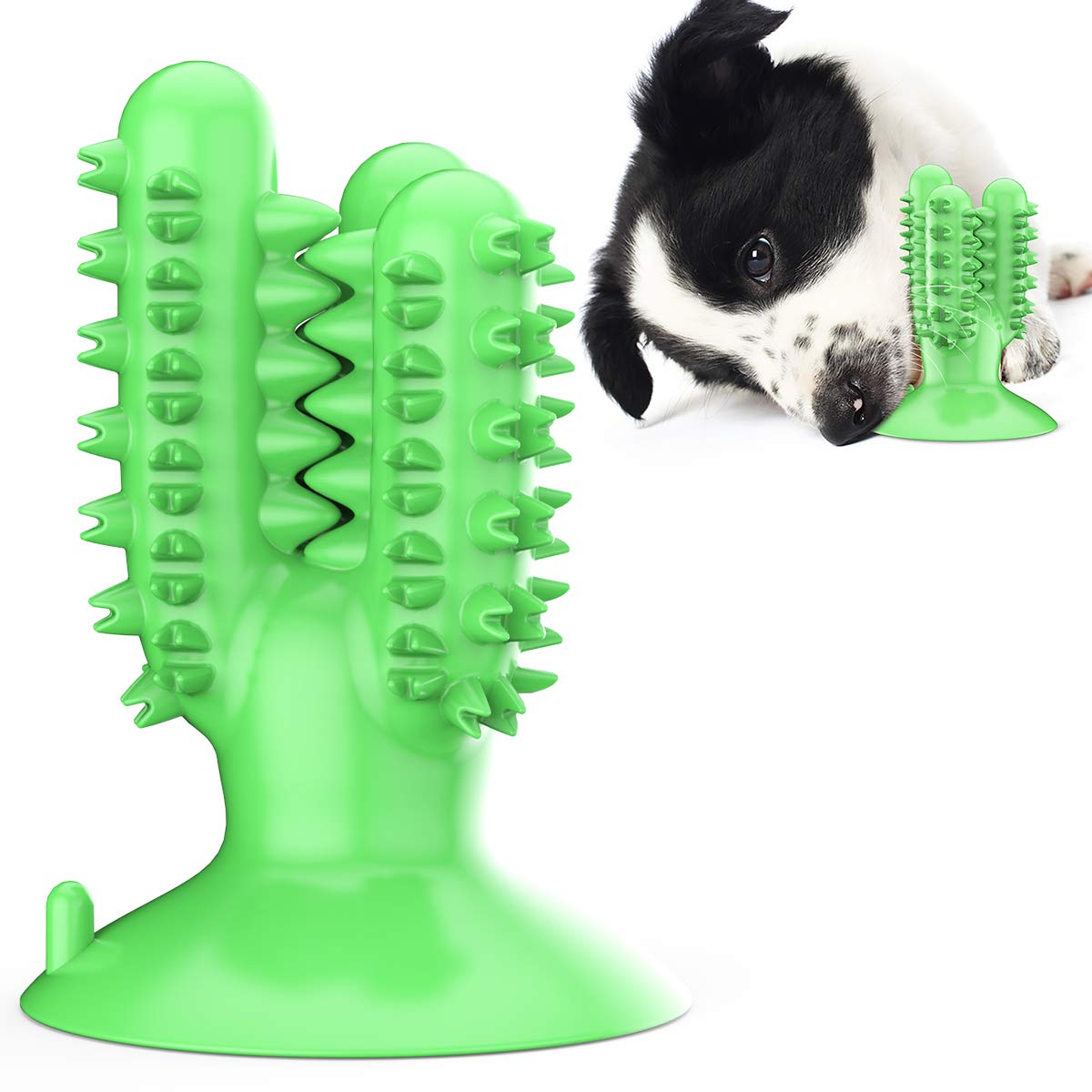 Natural Rubber Dog Chew Toys - Dental Teeth Cleaning & Oral Care Brush Stick for Small Medium Dogs (10-40 lbs) | Puppy Teething, Fresh Breath & Plaque Removal | Light Green Pet Chewing Toy for Indoor Play & Training