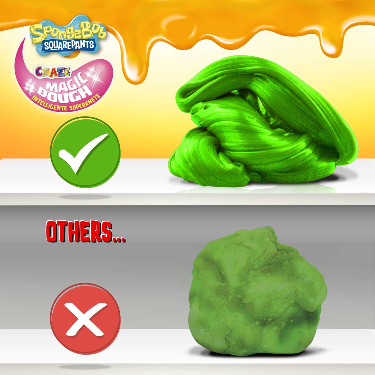 SpongeBob Magic Dough - 70g Box - Non-Toxic & Gluten-Free Modeling Clay for Kids - 3 Color Variants - Creative Play & Stress Relief - Perfect for Birthday Gifts, Classroom Activities & Sensory Play