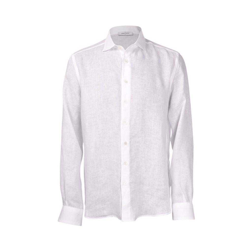 GRAN SASSO Men's Linen Button Down Long Sleeve Shirt - White - Breathable & Comfortable for Summer, Office Wear & Casual Outings
