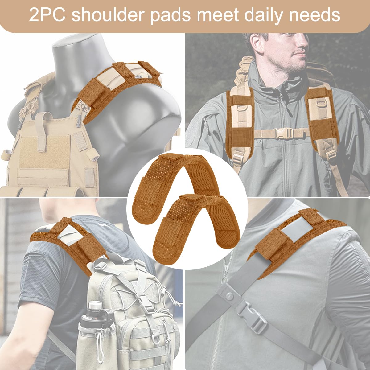 ZINZ 2-Pack Universal Shoulder Pad with Ultra Thick Cushion - Anti-Slip & Breathable Design for Luggage, Backpacks & Crossbody Bags (Khaki) - Perfect for Travel, Commuting & Daily Use
