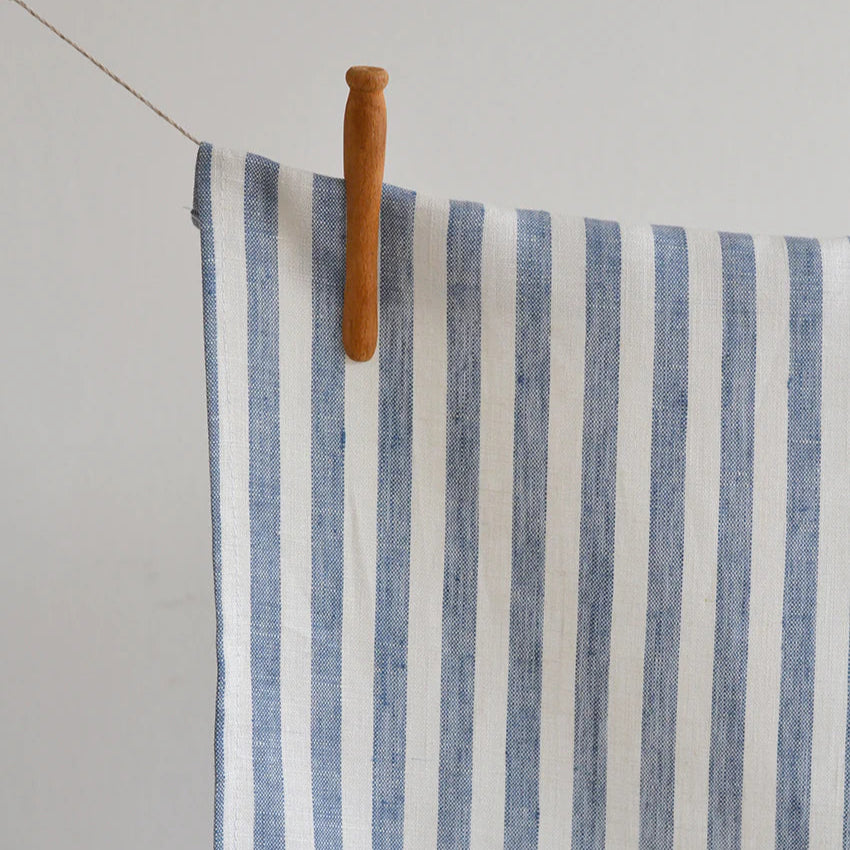 Premium Lagoon Linen Kitchen Towels - Classic Blue & White Striped Set of 2 - Absorbent & Durable Dish Towels for Cooking, Baking & Kitchen Cleaning