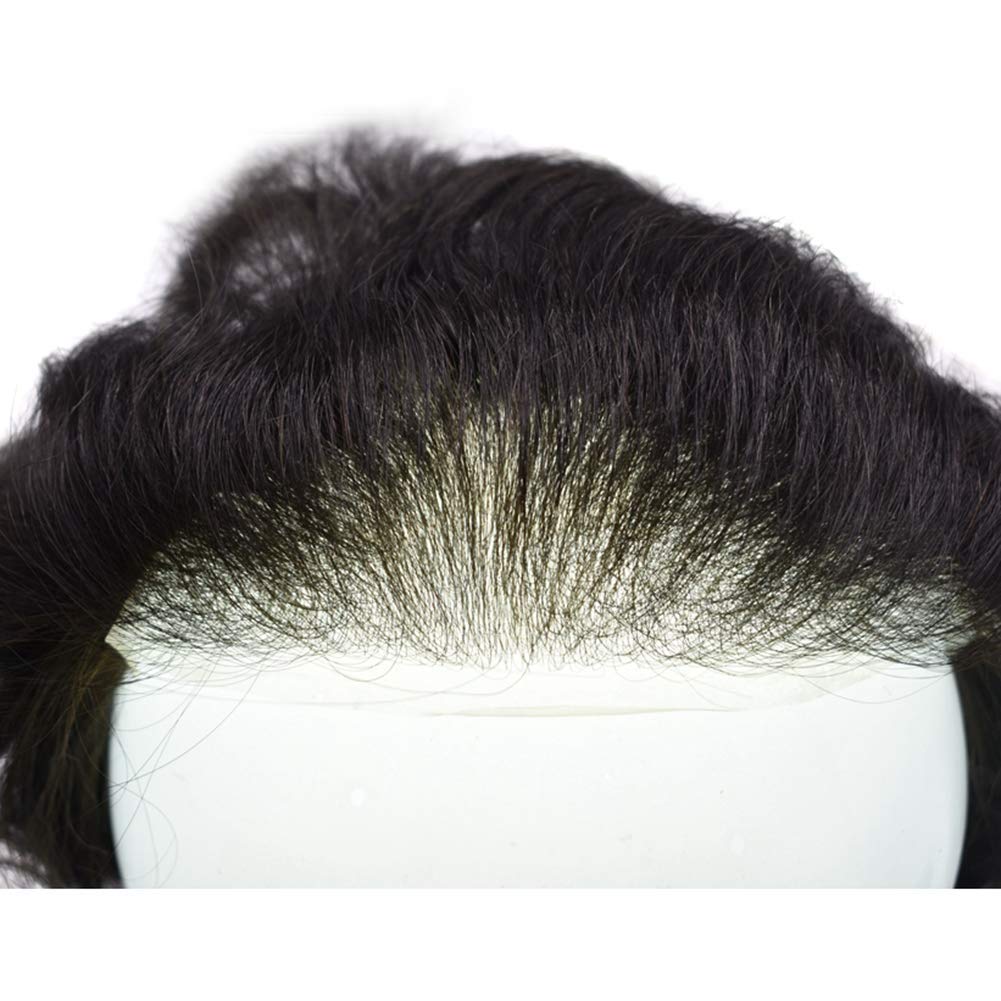 Premium 100% European Human Hair Toupee for Men - 0.12mm Thin Skin V-Looped Hair Replacement System with Durable Poly Base (7