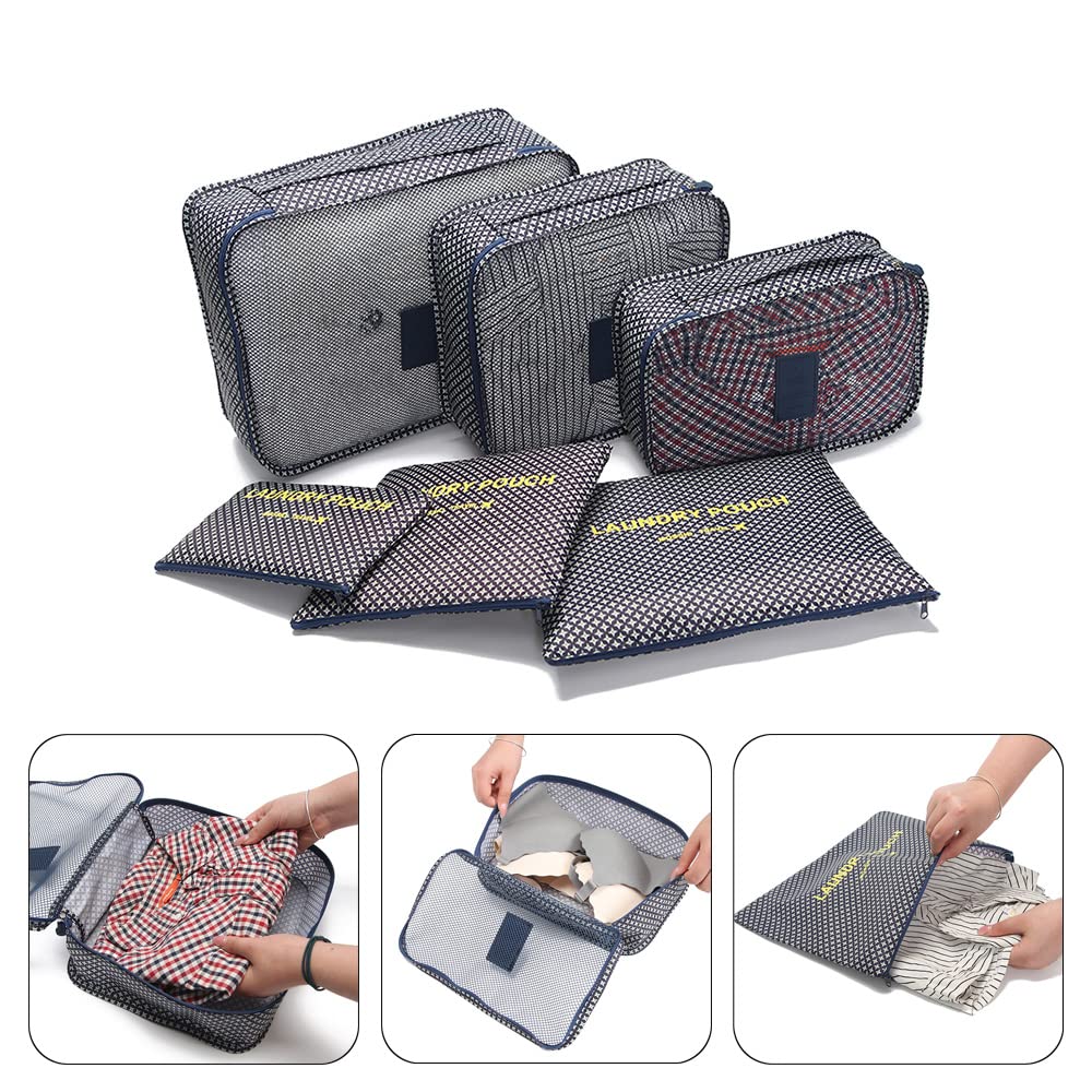 Rojeam 6-Piece Packing Cubes Set - Travel Luggage Organizers for Suitcases with Blue Stars Pattern | Perfect for Carry-On Bags, Business Trips & Vacation Packing