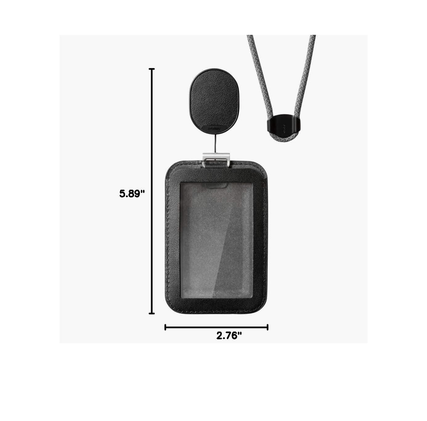 Orbitkey Pro ID Card Holder - Premium LWG-Certified Leather & Dyneema Cord - RFID Blocking for 1 Access Card + 2 Cards - Adjustable Orientation with Lanyard - Perfect for Office, Travel & Security Badges (Black)