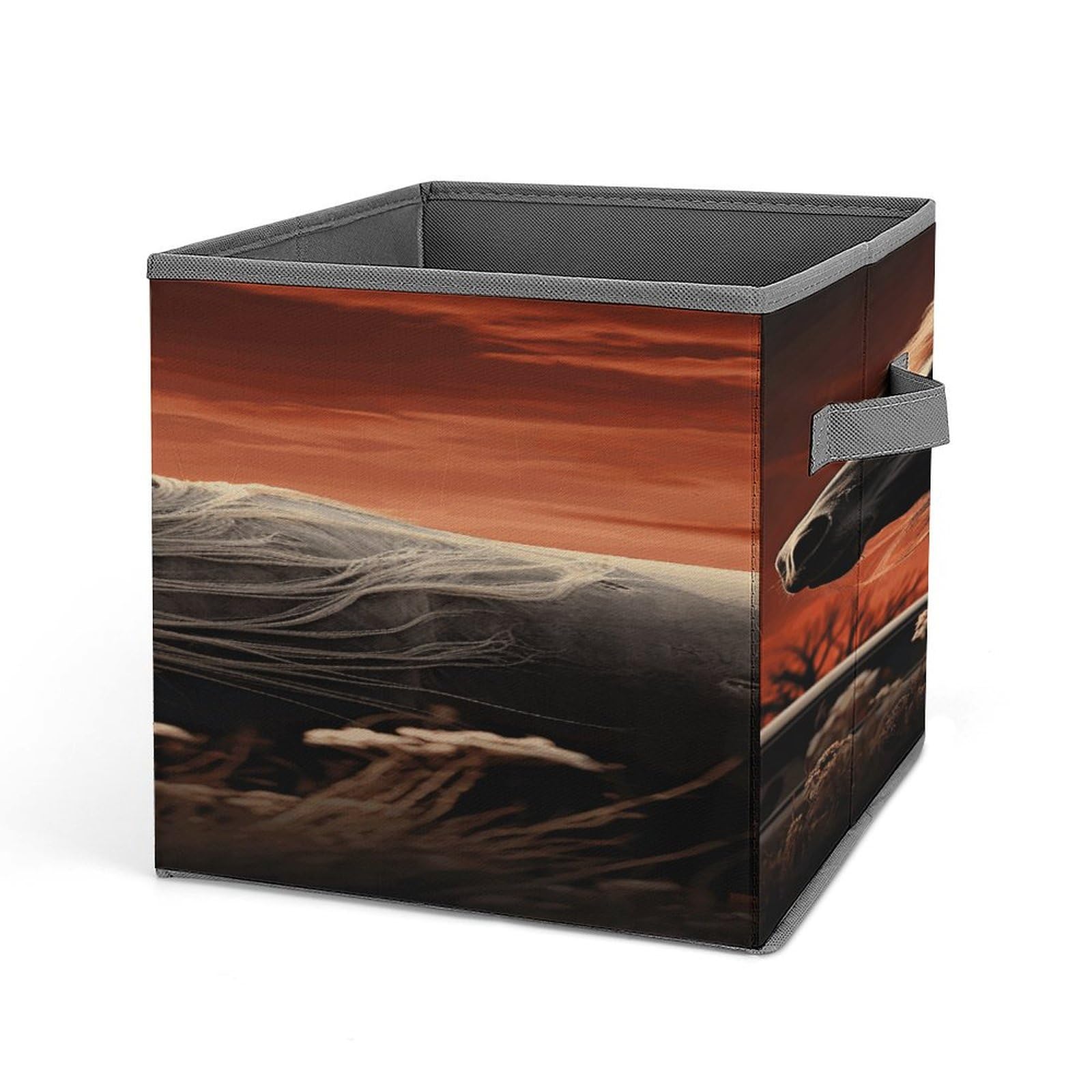 Mustang Printed Collapsible Storage Cubes - 10.6×10.6 Inch Foldable Fabric Bins with Handles for Home Organization | Perfect for Closet, Nursery, Office & Laundry Room Storage