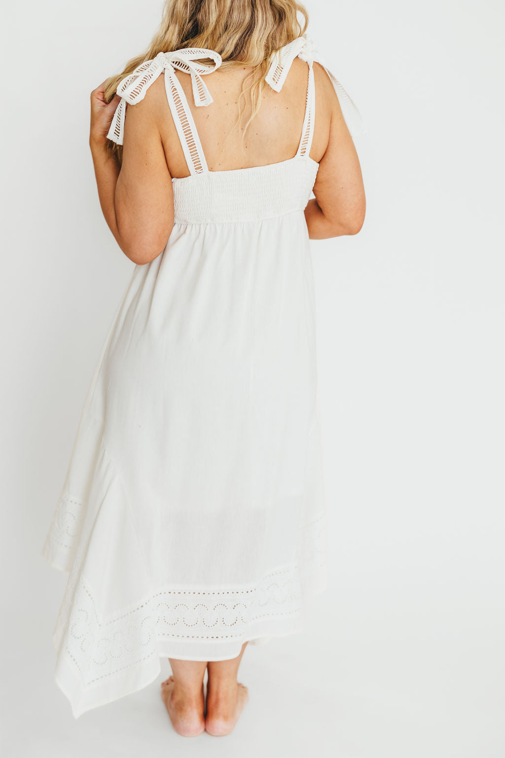 Palmer Asymmetrical Hem Midi Dress - White Flowy Summer Dress for Women | Perfect for Beach Vacations, Date Nights & Special Occasions
