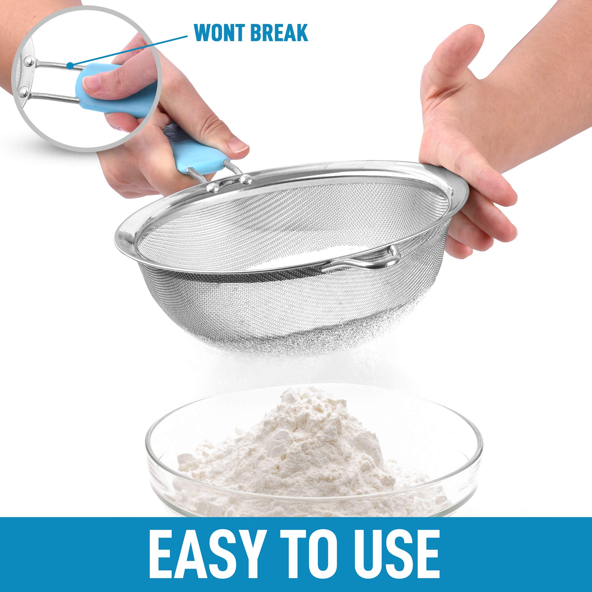Premium Stainless Steel Strainer Set - 3 Sizes for Kitchen Use - Durable & Non-Slip - Perfect for Straining Pasta, Tea & Baking