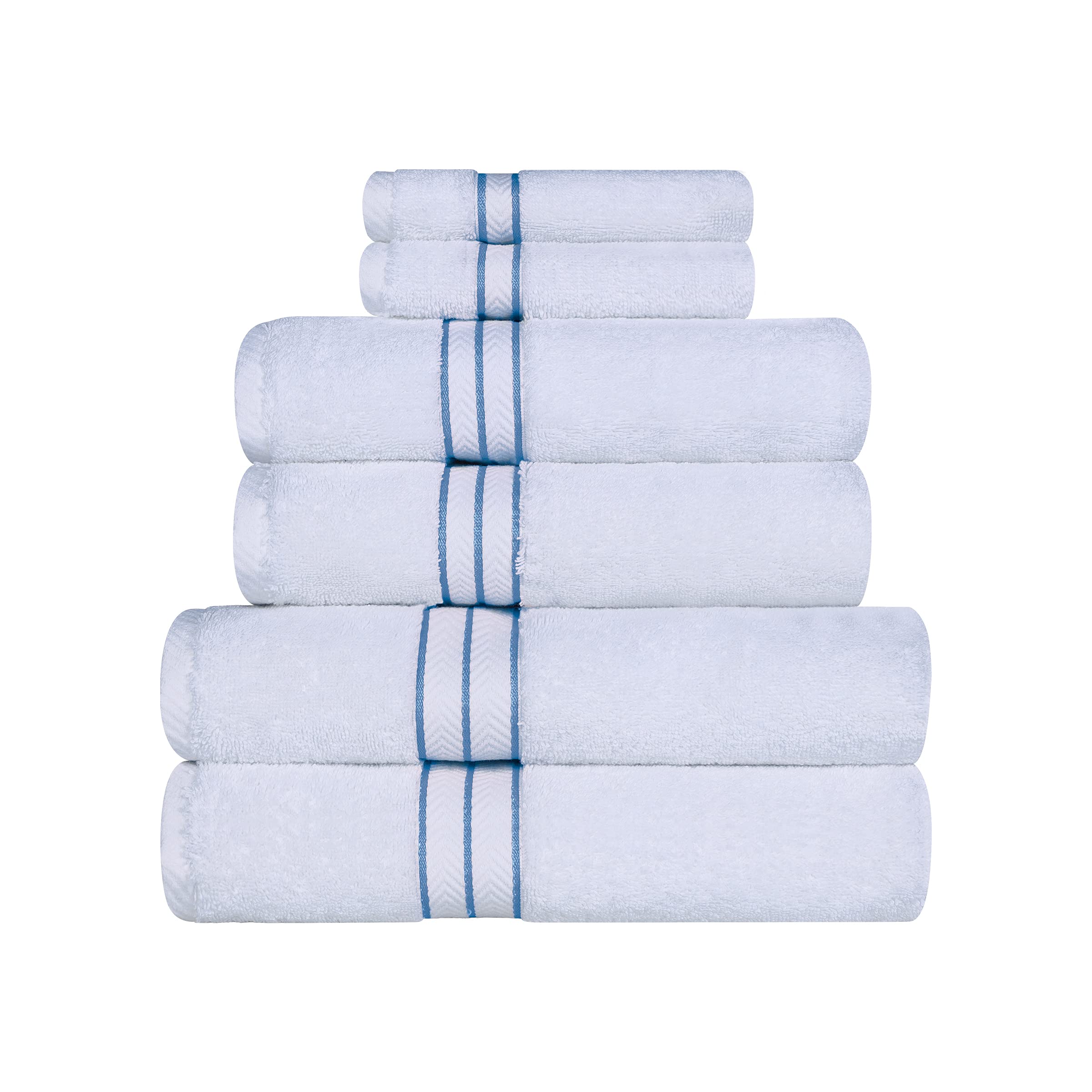 Premium 6-Piece Turkish Cotton Bath Towel Set - Ultra Soft, Highly Absorbent & Quick Drying - Includes Bath Towels, Hand Towels & Washcloths - Perfect for Luxury Bathroom, Spa, Gym & Guest Use - Light Blue Home Essentials